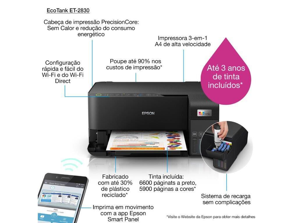 IMPRESSORA EPSON ECOTANK ET-2830 MULTIFUN&Ccedil;&Otilde;ES image number 7