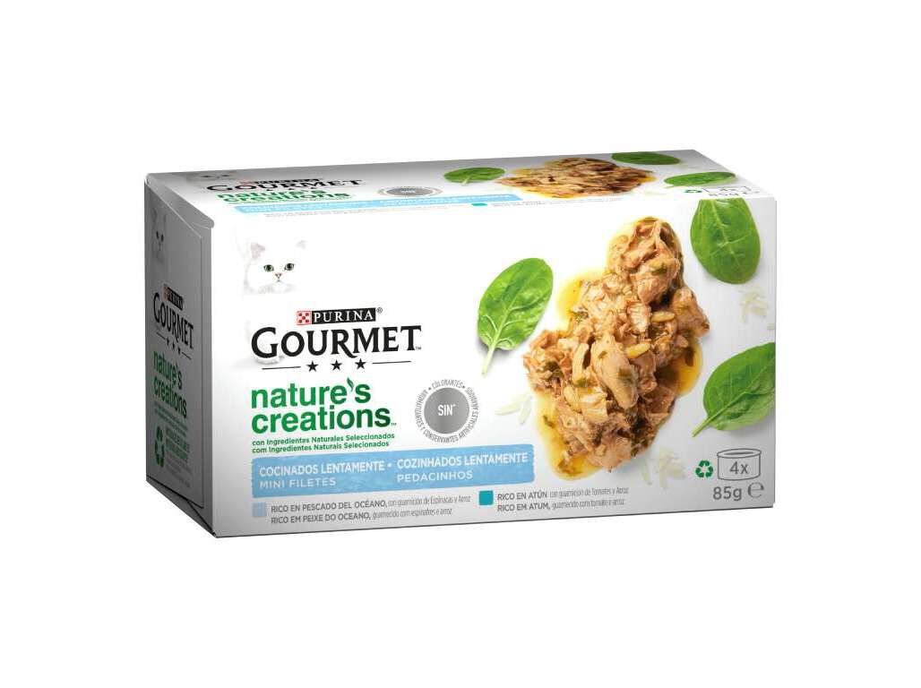 COMIDA H&Uacute;MIDA PARA GATO GOURMET NATURES CREATIONS COM PEIXE E ATUM 4X85G image number 0