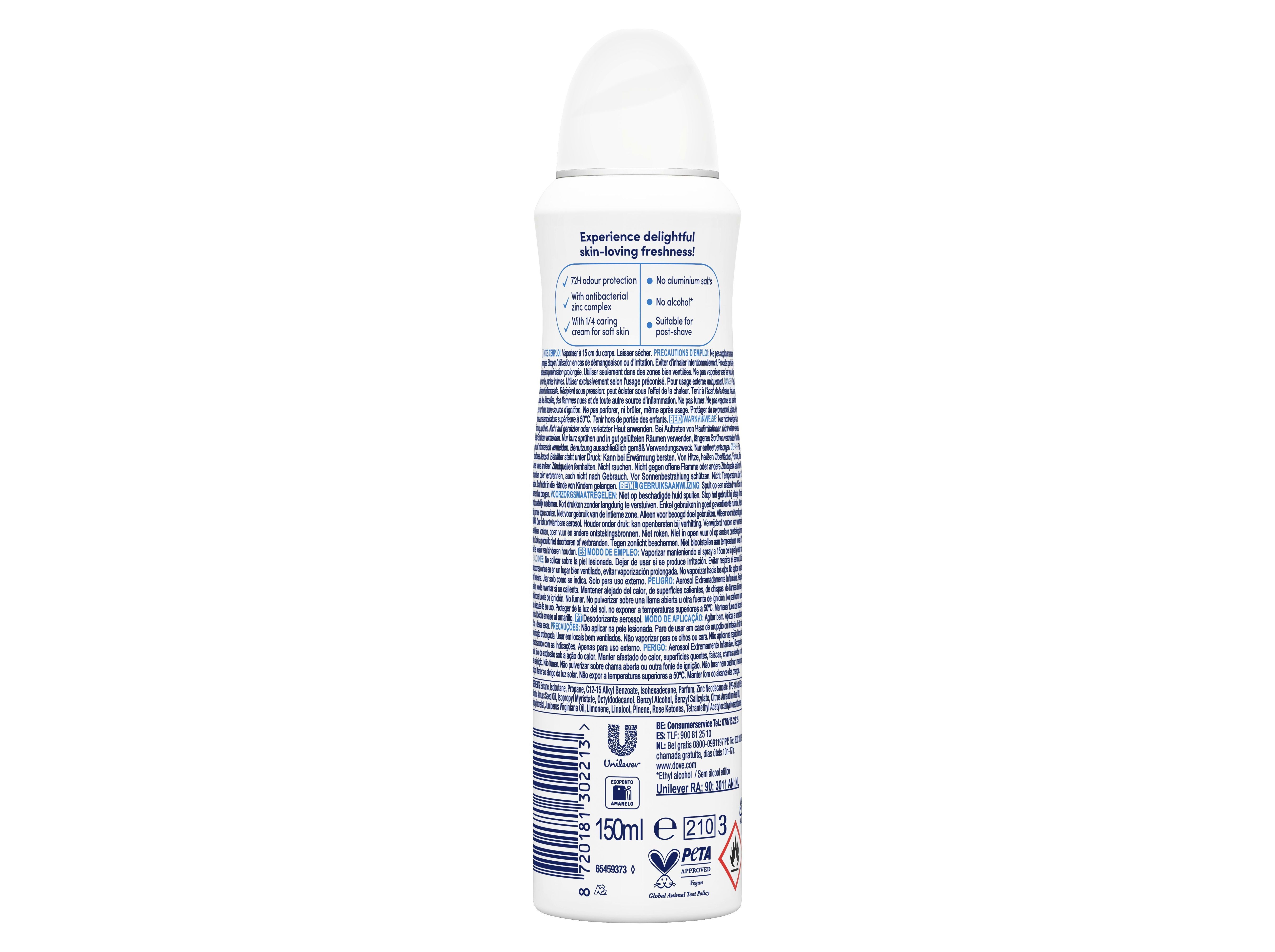 DESODORIZANTE SPRAY DOVE ORIGINAL 0% ALUM&Iacute;NIO 150ML image number 1