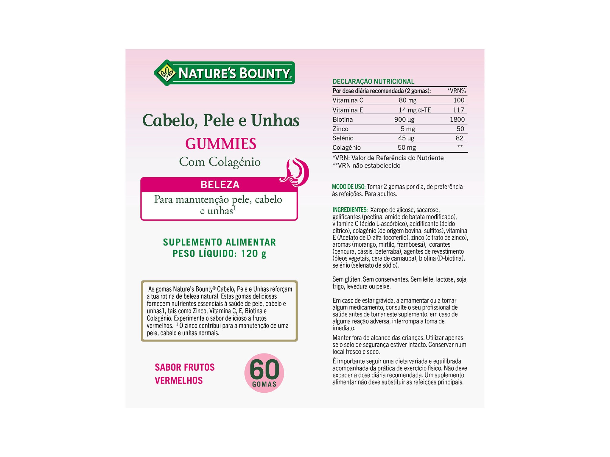 SUPLEMENTO NATURE?S BOUNTY CABELO PELE E UNHAS 60 GOMAS image number 1