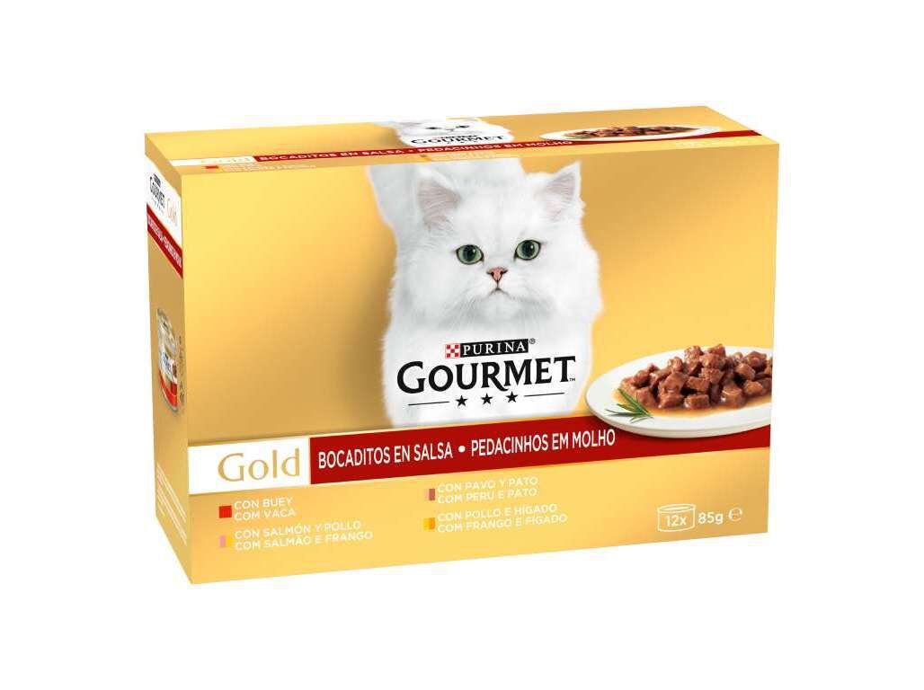 COMIDA H&Uacute;MIDA PARA GATO GOURMET GOLD PEDA&Ccedil;OS EM MOLHO 12X85G image number 0