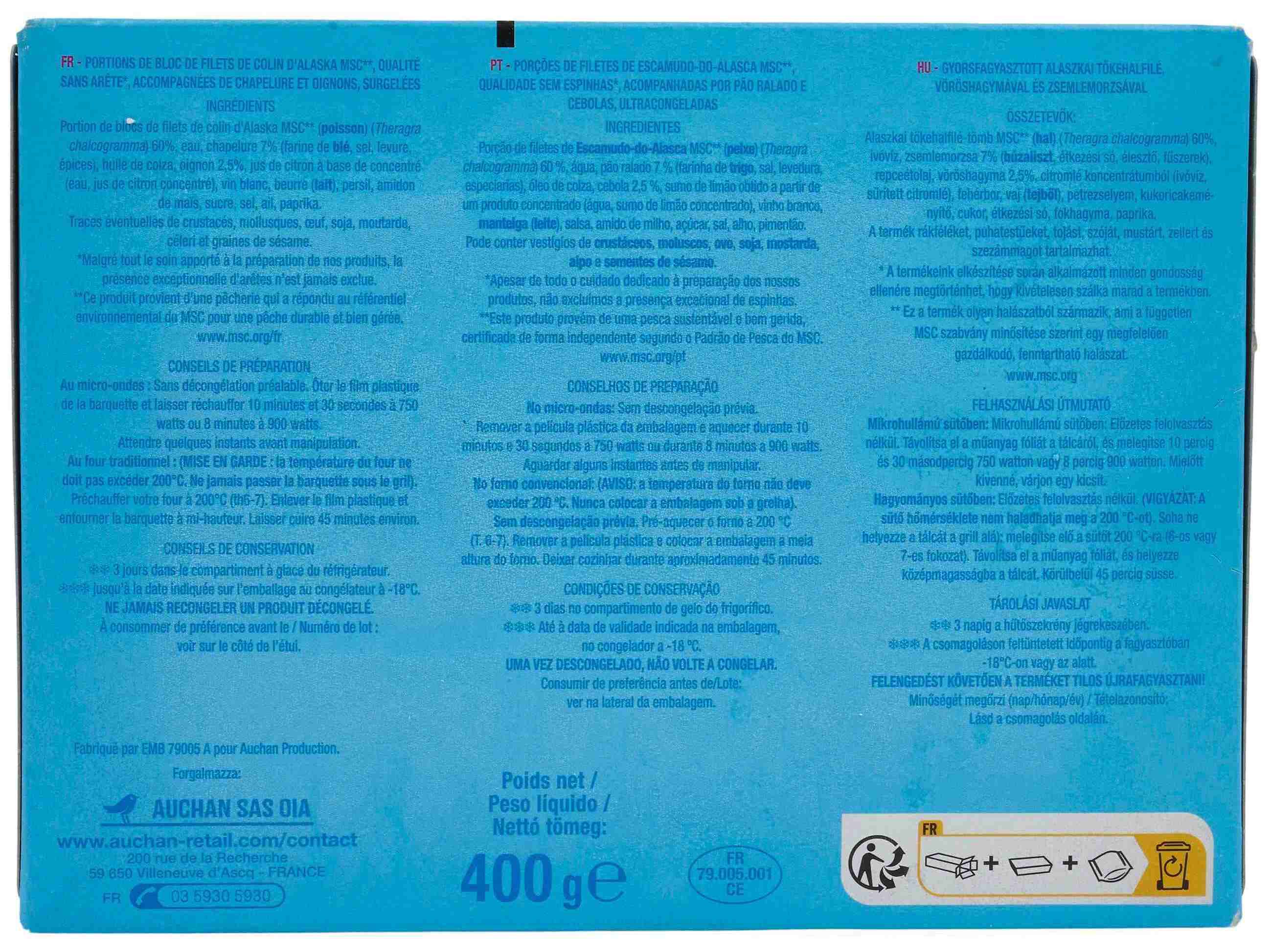 FILETES ESCAMUDO-DO-ALASCA AUCHAN MOLHO BORDELAISE 2UN 400G image number 2