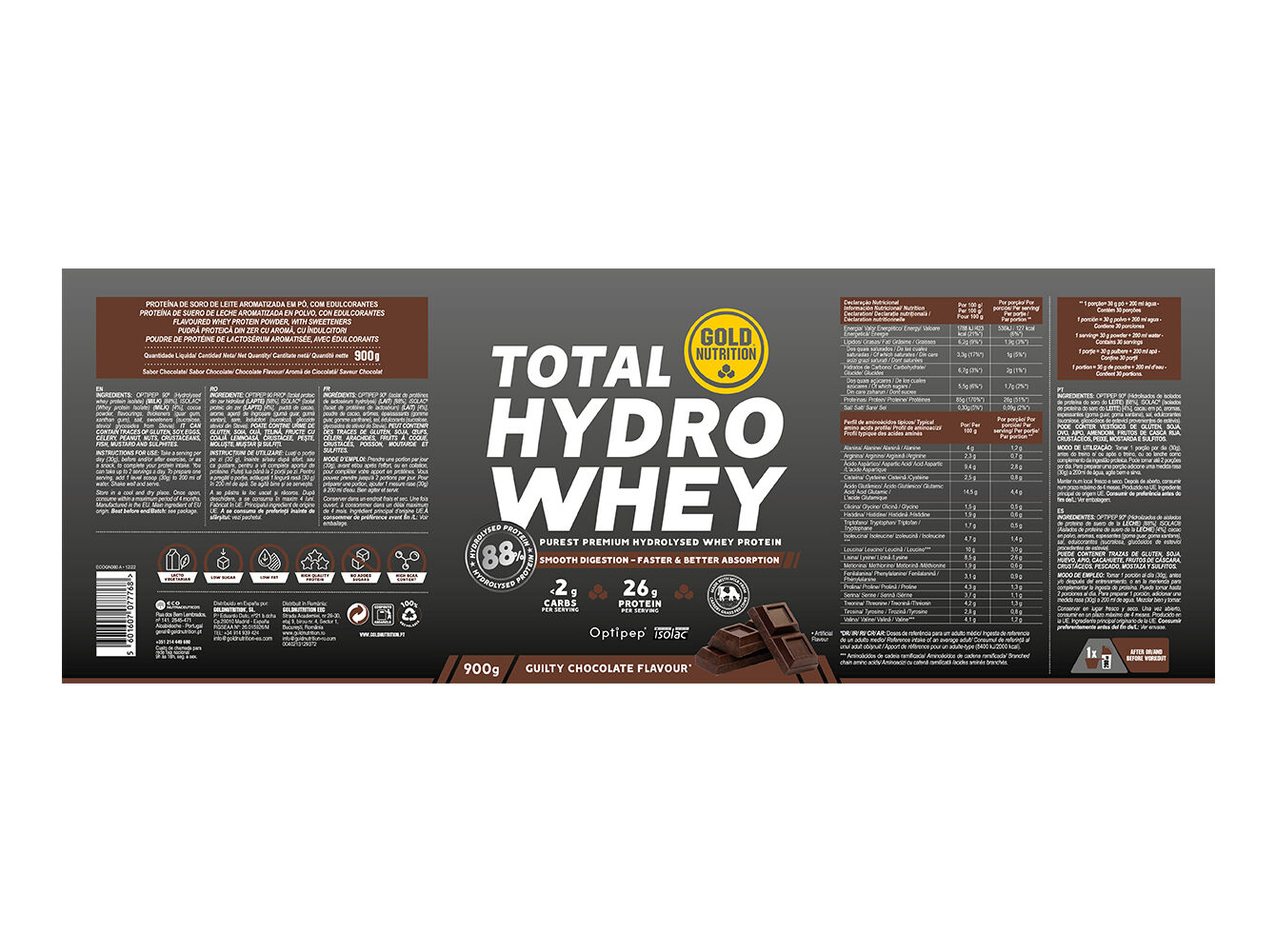 PROTEINA GOLDNUTRITION TOTAL HYDRO WHEY CHOCOLATE 900G image number 1