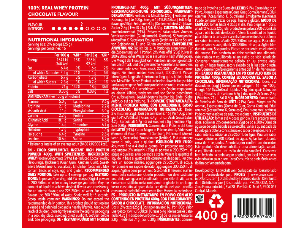PROTE&Iacute;NA PROZIS REAL WHEY CHOCOLATE 400G image number 1
