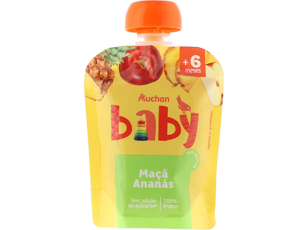 SAQUETA DE FRUTA AUCHAN BABY MA&Ccedil;&Atilde; E ANAN&Aacute;S 90G