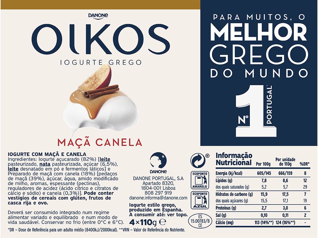 IOGURTE OIKOS GREGO MA&Ccedil;&Atilde; E CANELA 4X110G image number 1