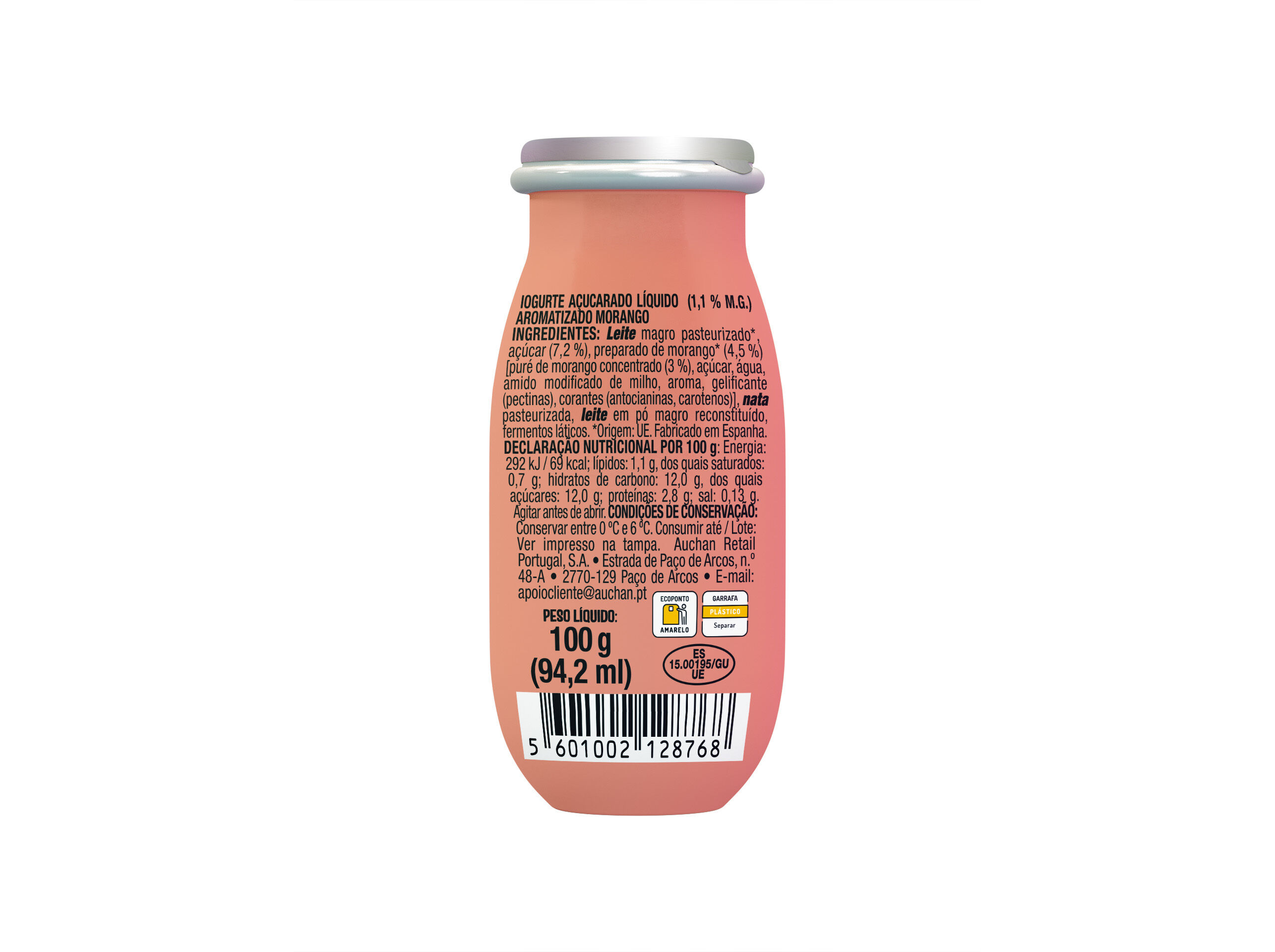 IOGURTE L&Iacute;QUIDO AUCHAN MORANGO 100G image number 1