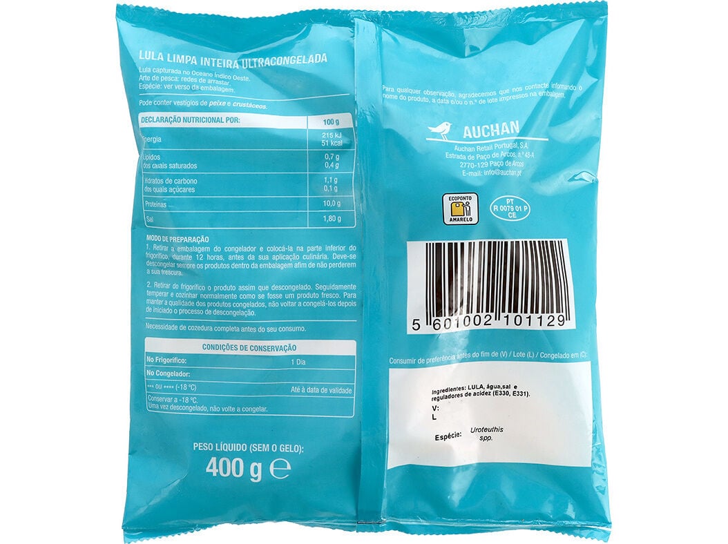LULA AUCHAN LIMPA INTEIRA ULTRACONGELADA 400G image number 1