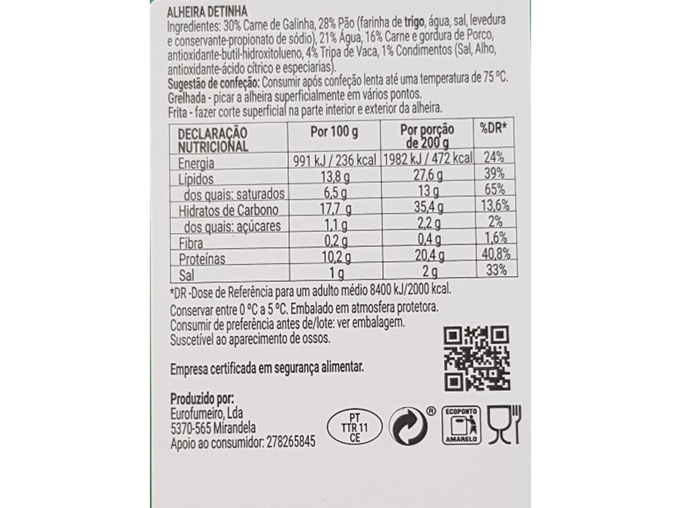 ALHEIRA EUROFUMEIRO DETINHA 400G image number 1