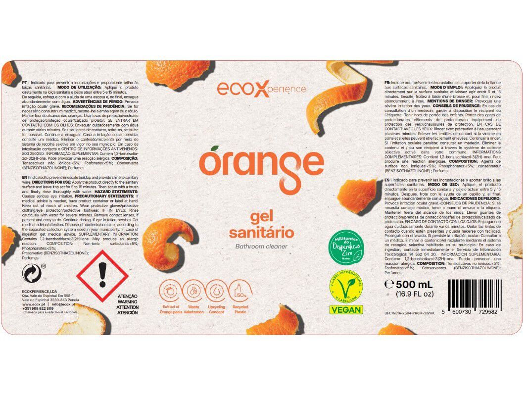 GEL SANIT&Aacute;RIO ECOX ORANGE 500ML image number 1