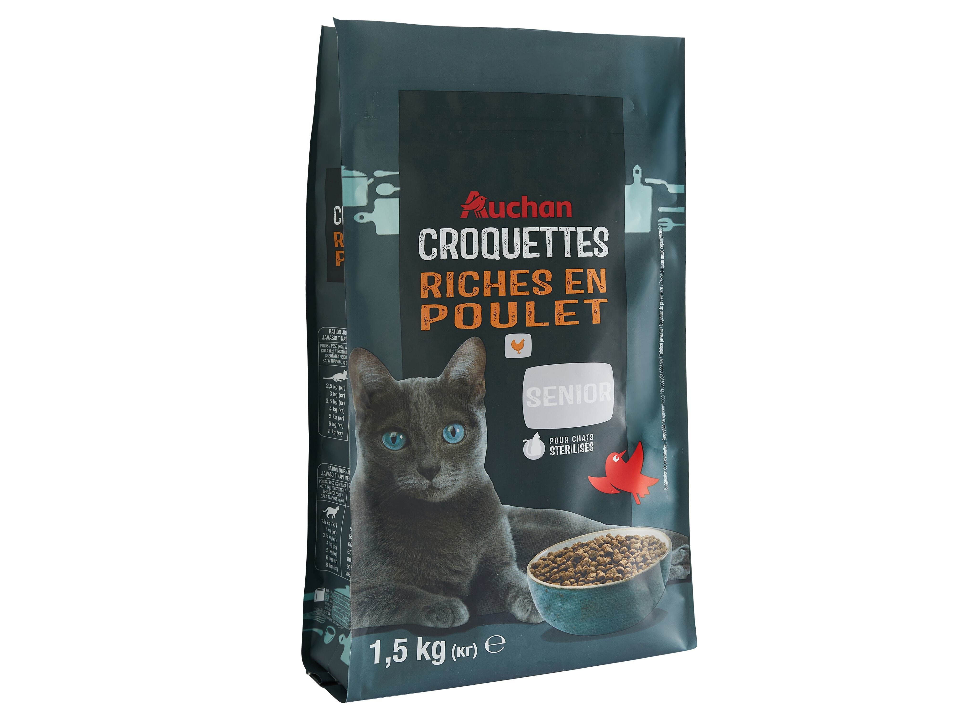 RA&Ccedil;&Atilde;O PARA GATO S&Eacute;NIOR AUCHAN ESTERILIZADO RICO EM FRANGO FRESCO 1.5KG image number 1