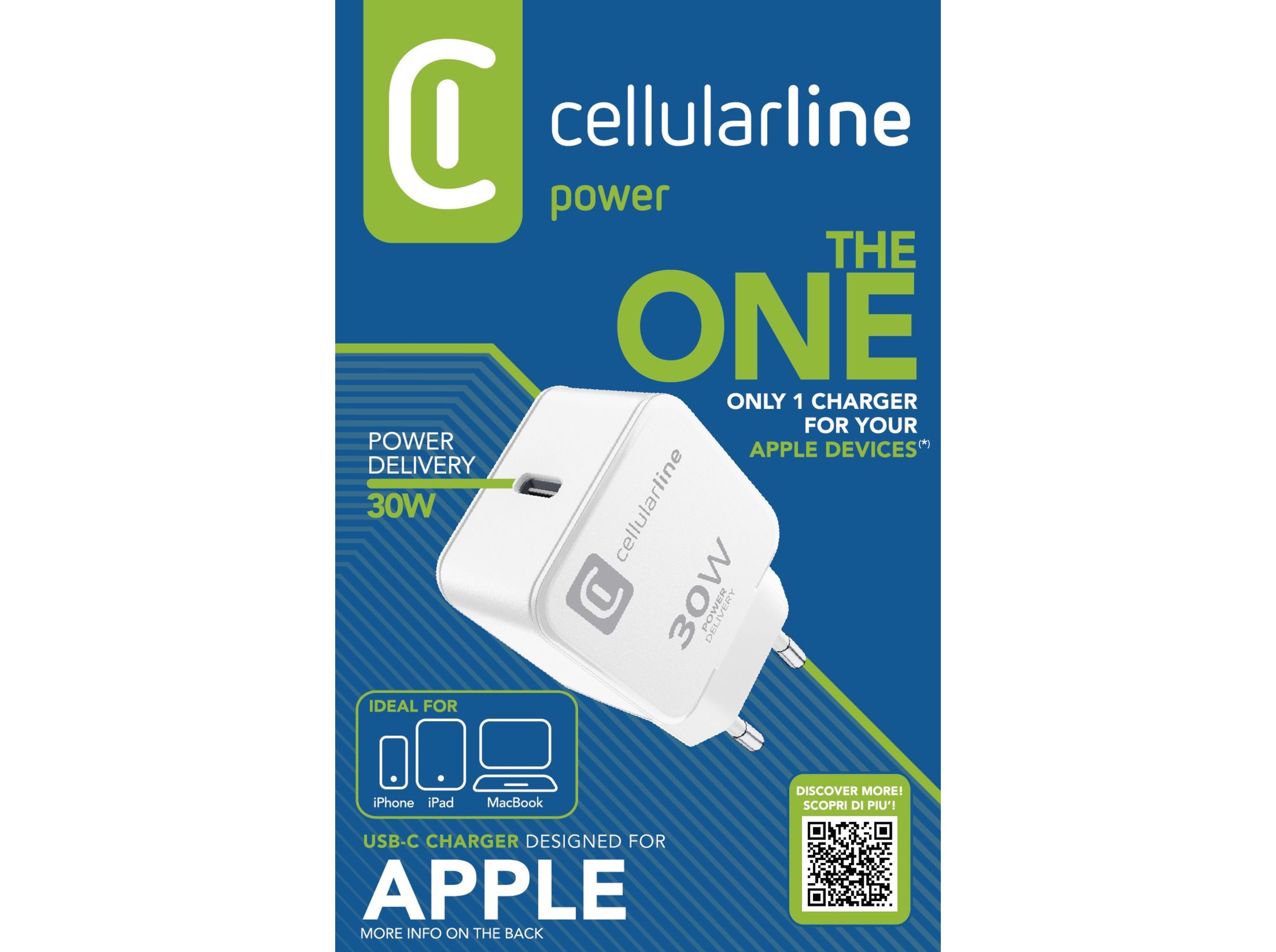 CARREGADOR USB-C CELLULARLINE 30W PARA APPLE BRANCO image number 1