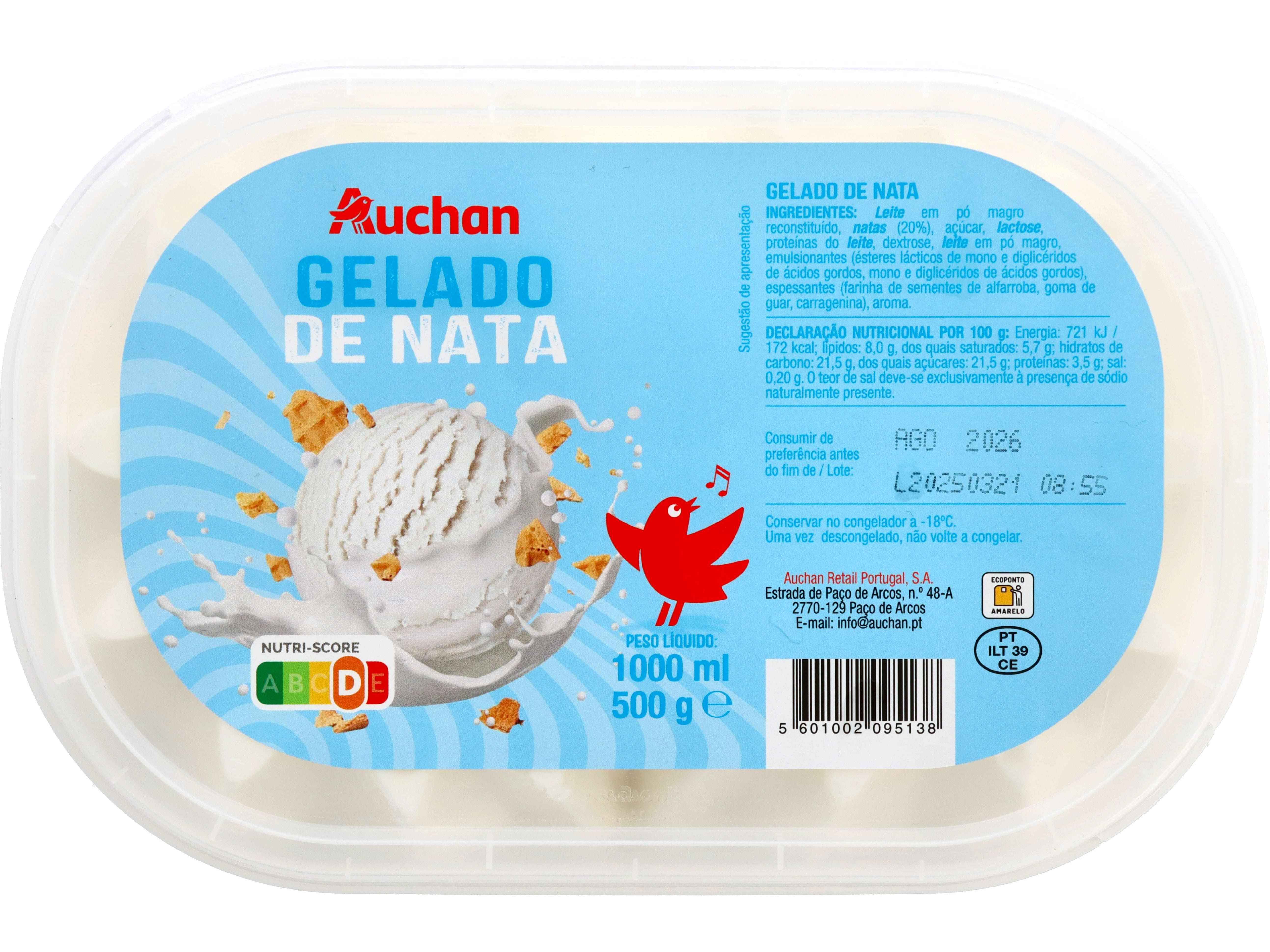 GELADO AUCHAN DE NATA 1L