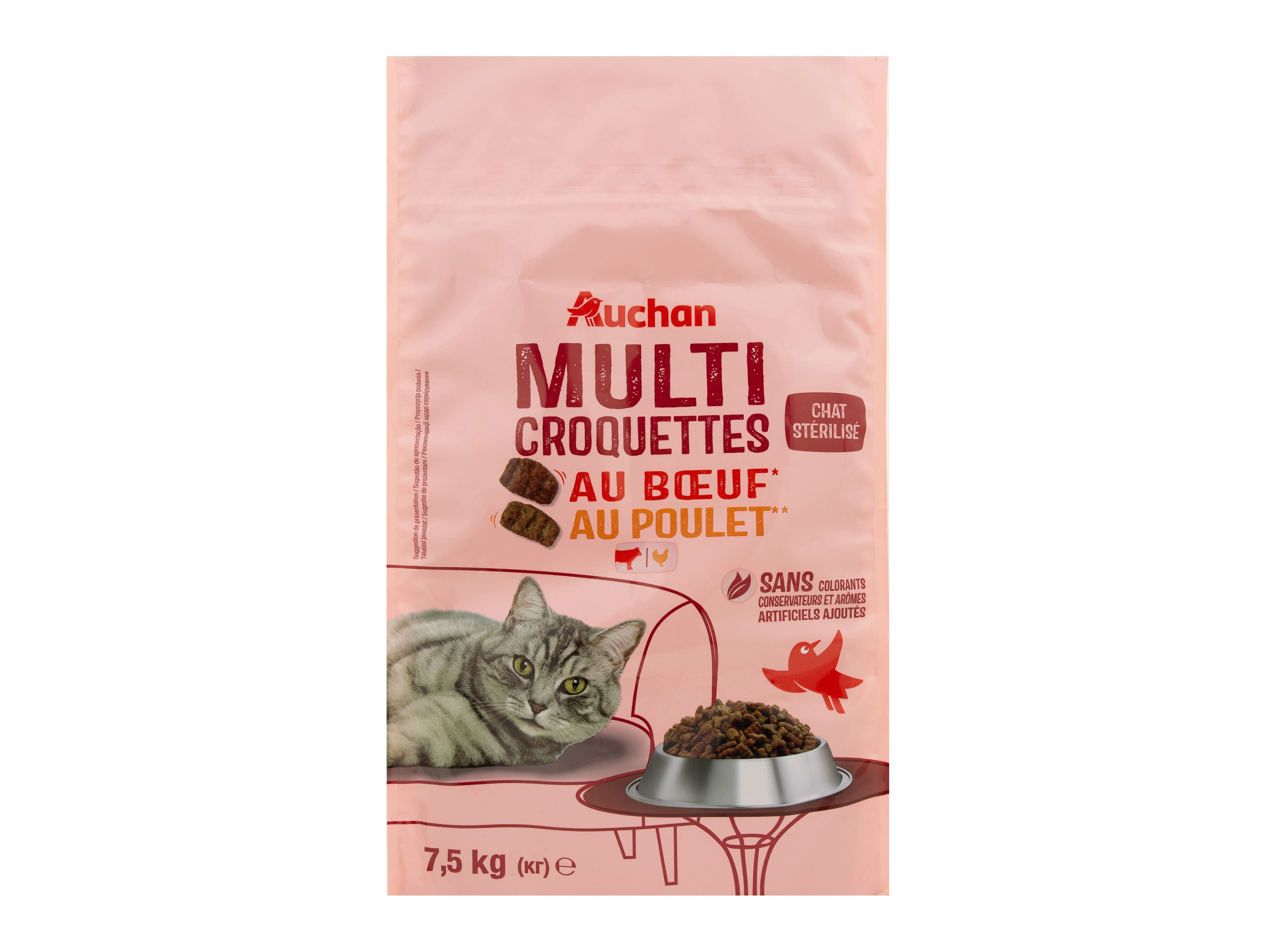 RA&Ccedil;&Atilde;O PARA GATO AUCHAN ESTERILIZADO COM VACA E COM FRANGO 7.5KG image number 0