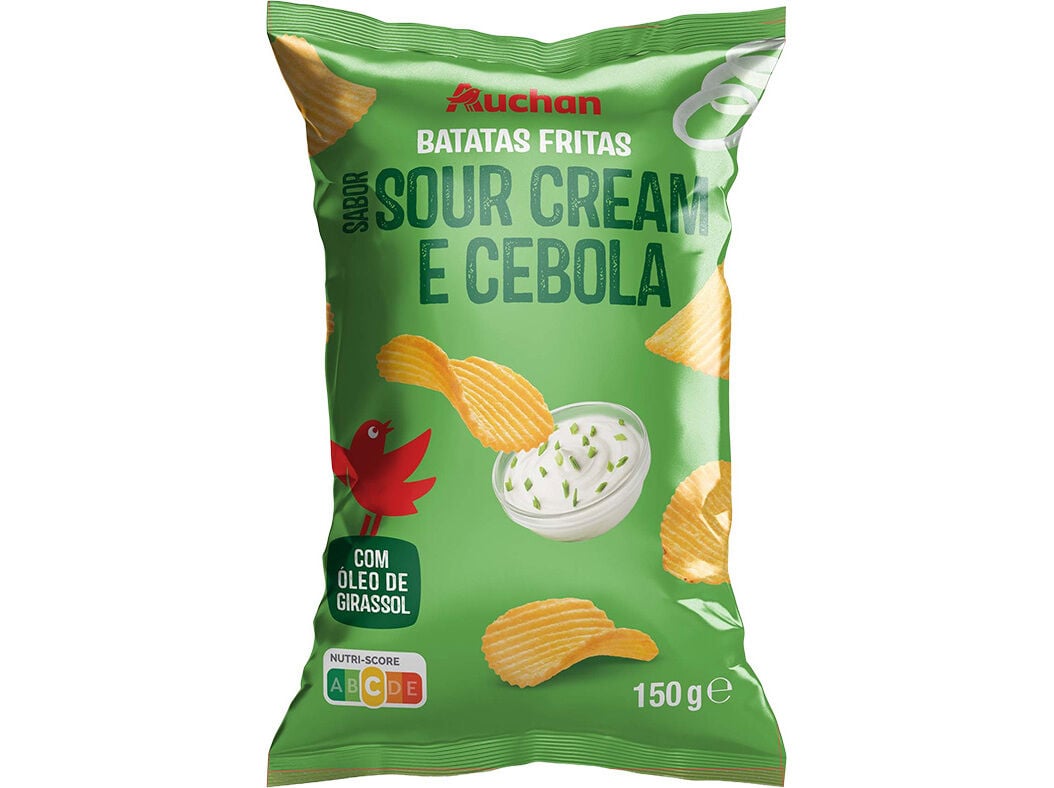BATATA FRITA ONDULADA AUCHAN SABOR SOUR CREAM 150G