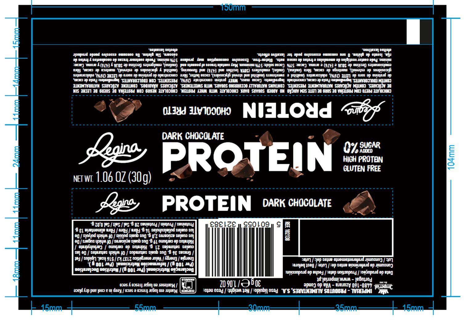 CHOCOLATE REGINA NEGRO 51% PROTEICO 30G image number 1