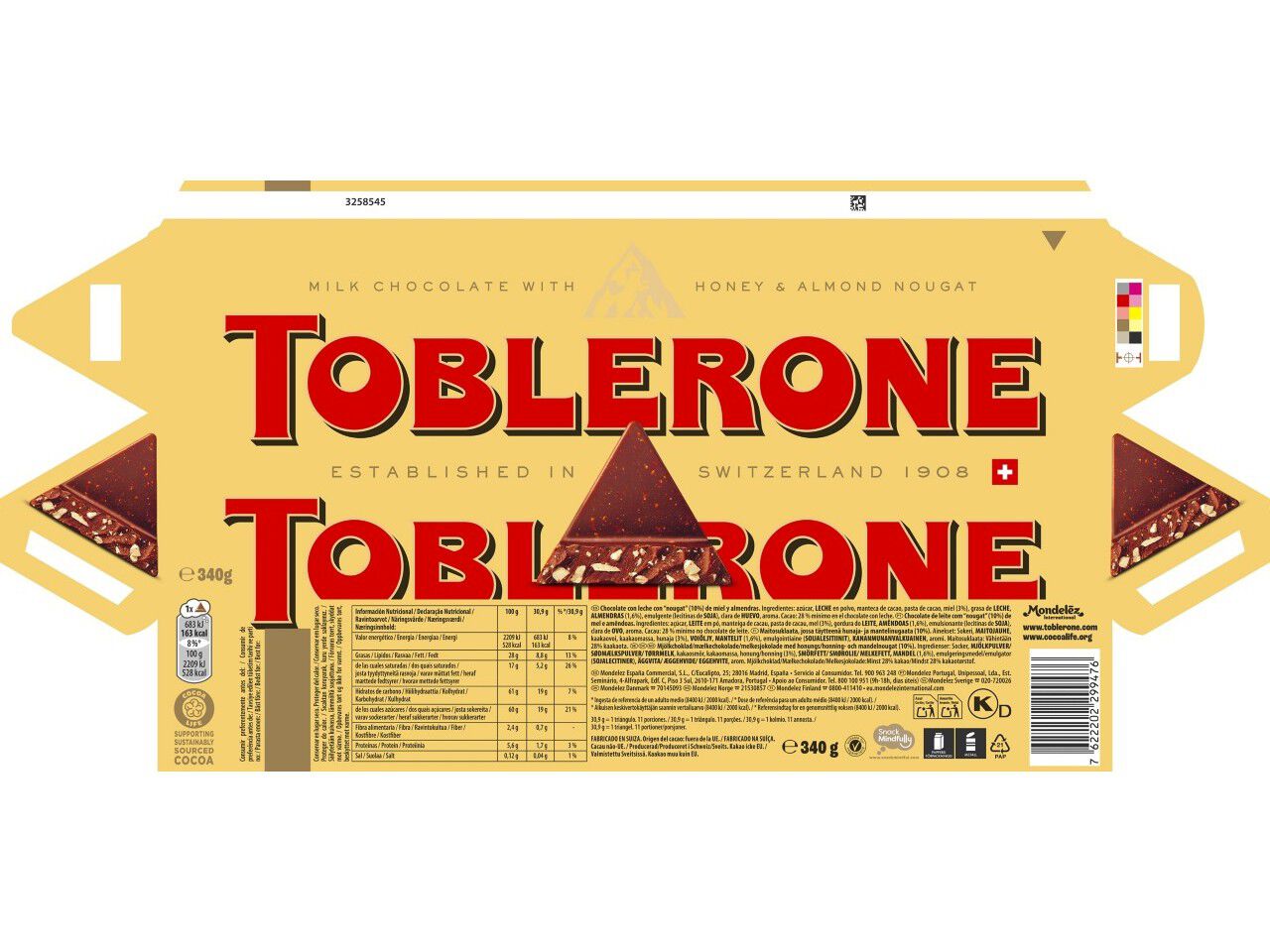 CHOCOLATE TOBLERONE LEITE 340G image number 1