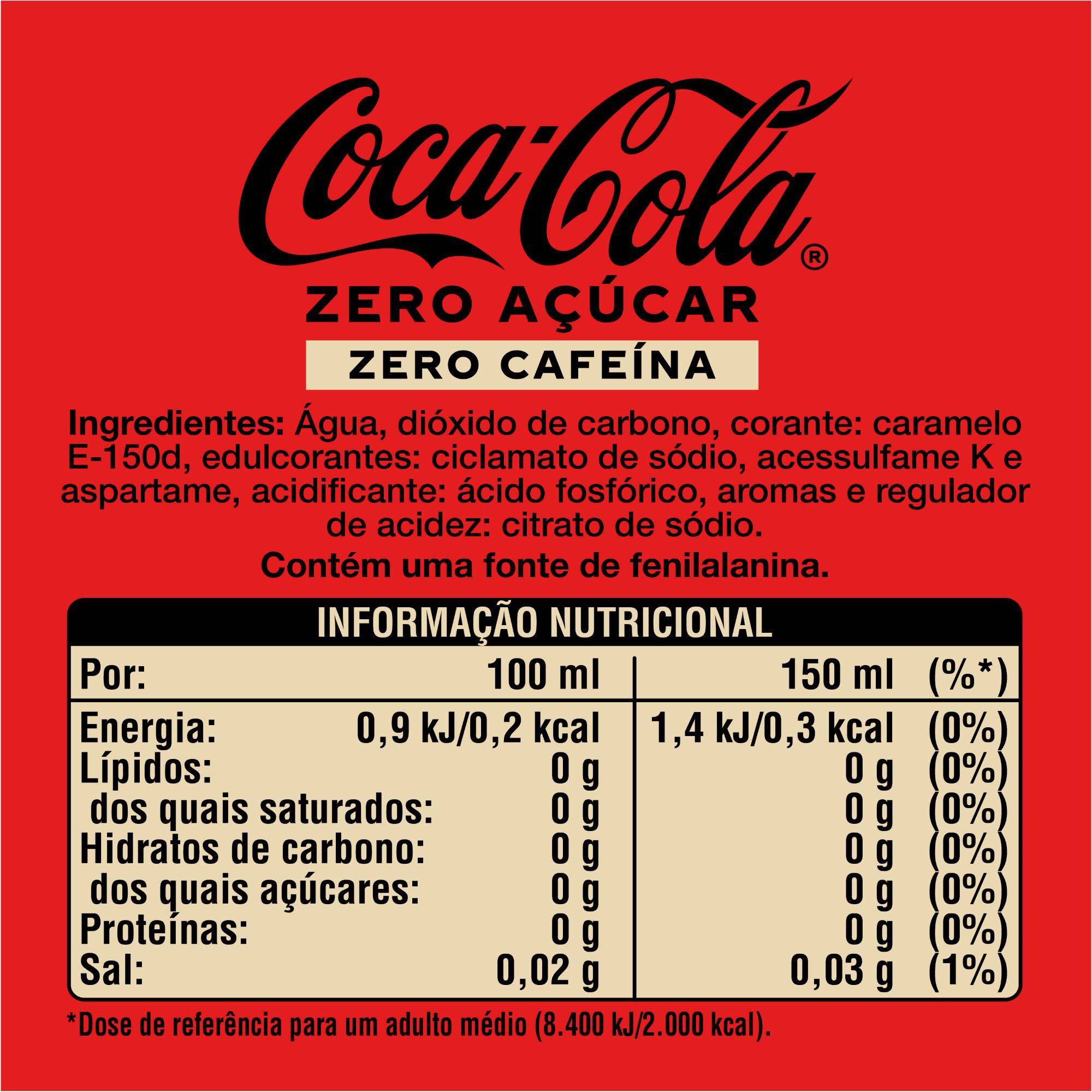 REFRIGERANTE COM G&Aacute;S COCA-COLA ZERO CAFE&Iacute;NA E ZERO A&Ccedil;&Uacute;CAR 12X0.15L image number 1