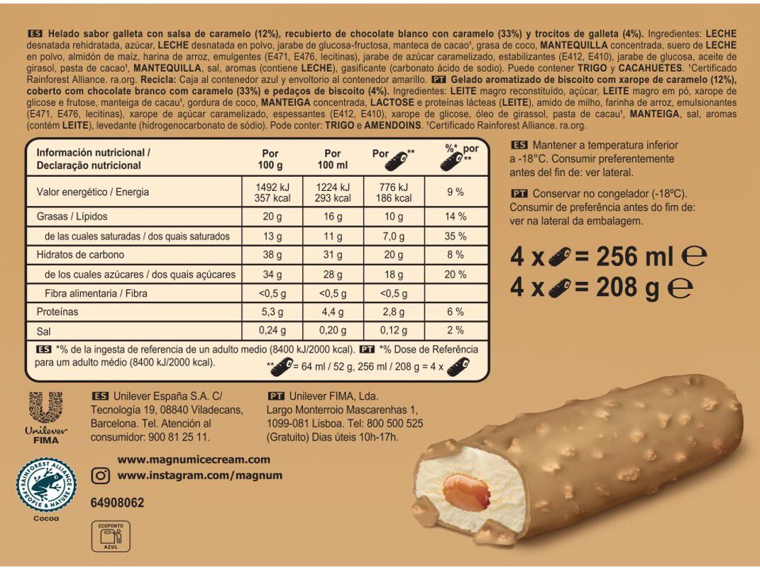 GELADO MAGNUM GOLD CARAMEL BILIONAIRE 4X64ML image number 1