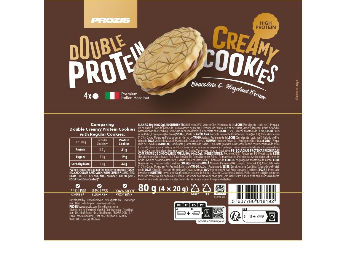 BOLACHAS PROTEICAS PROZIS DOUBLE CREAMY 80G image number 2