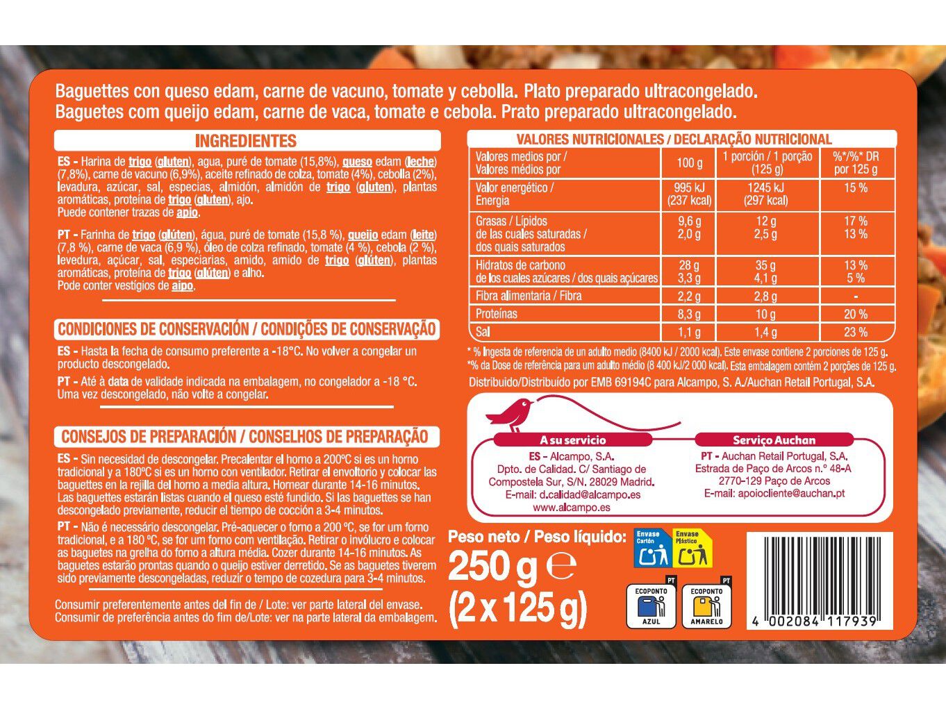 BAGUETE BOLONHESA AUCHAN 2UN 250G image number 1