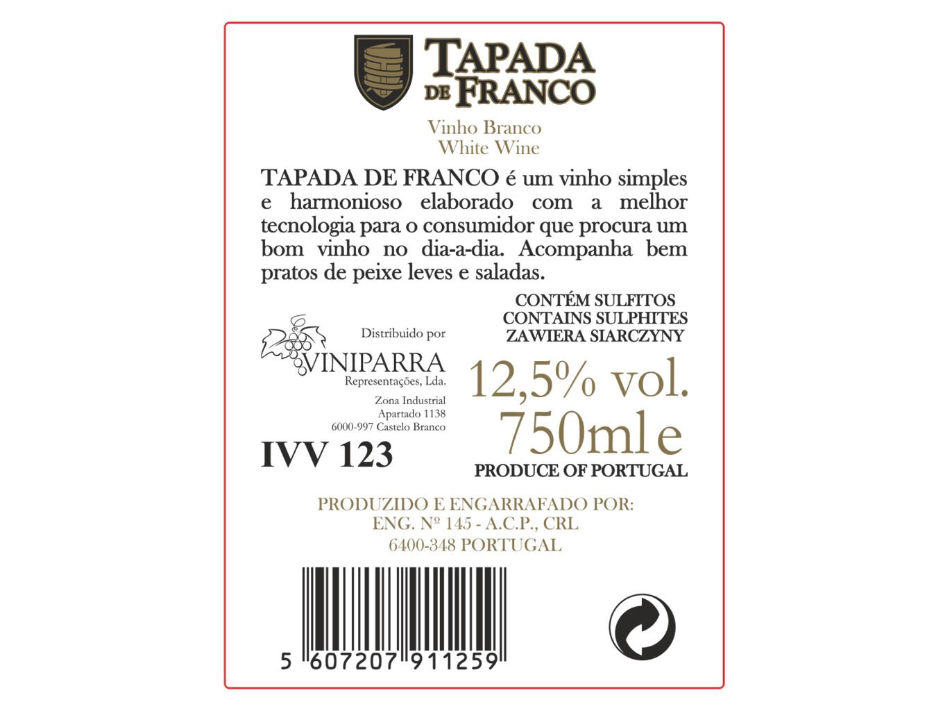 VINHO BRANCO TAPADA DE FRANCO 0.75L image number 1