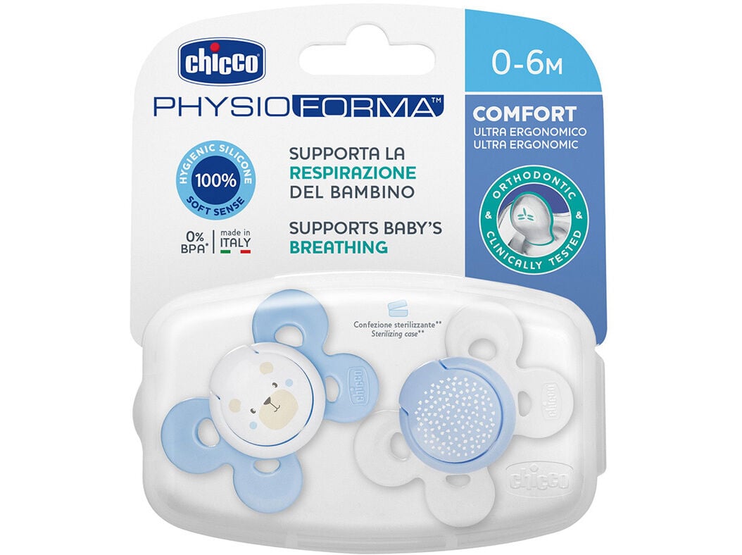 CHUPETA COMFORT CHICCO SILICONE AZUL 0-6 MESES 2 UNIDADES image number 0