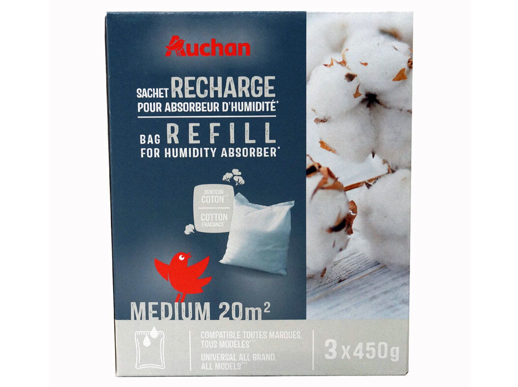 RECARGA PARA DESUMIDIFICADOR AUCHAN ALGOD&Atilde;O 3X450G image number 0