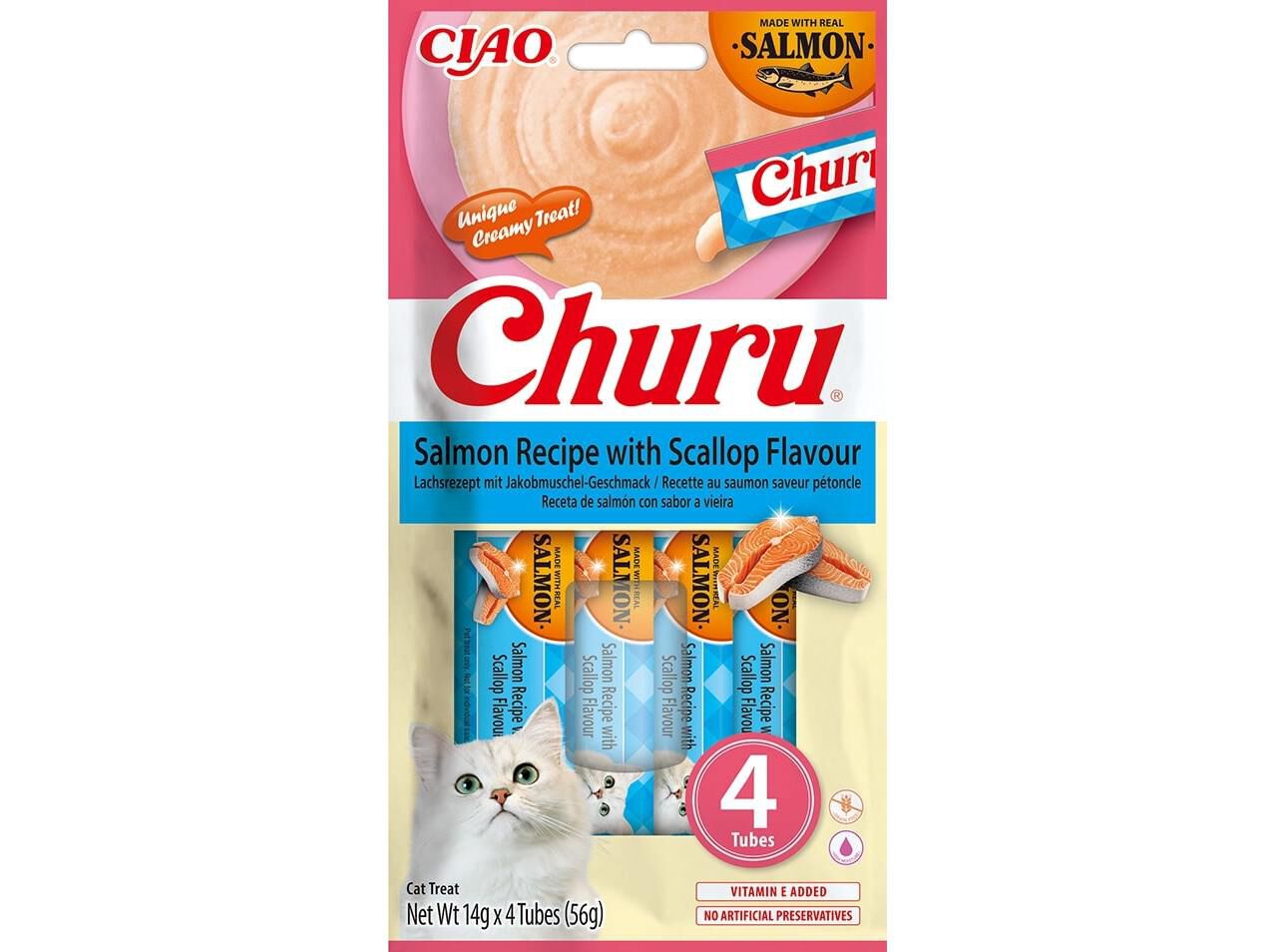 SNACKS GATO CIAO CHURU SALM&Atilde;O/VIEIRA 4X14G image number 1