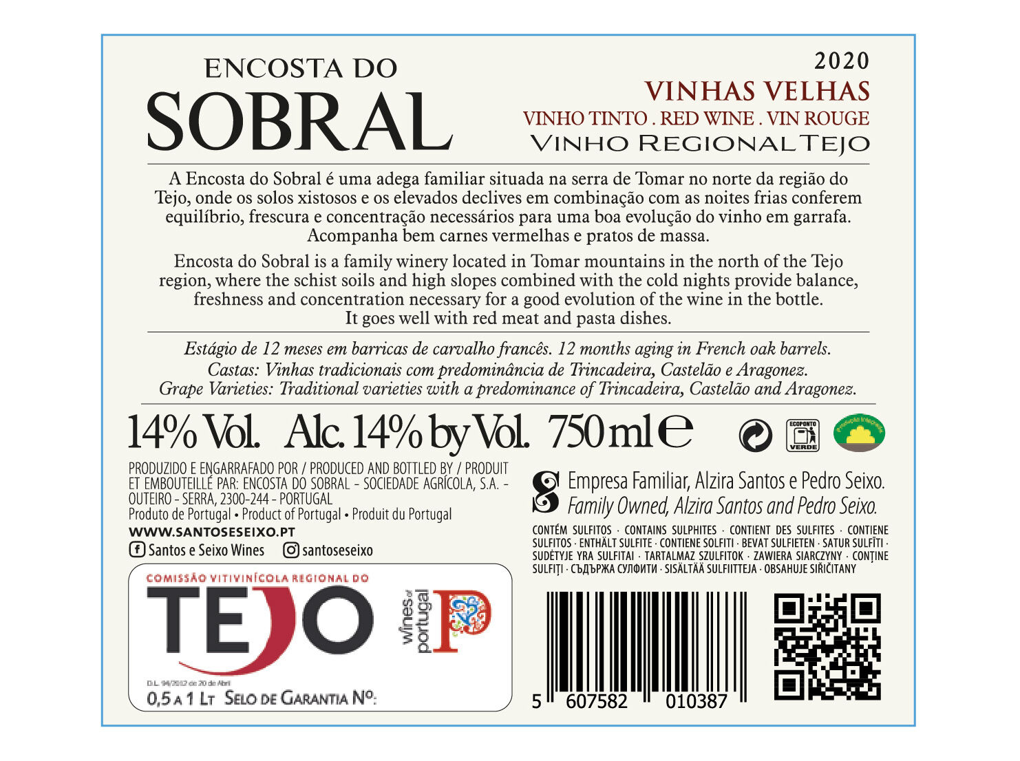 VINHO TINTO ENCOSTA DO SOBRAL VINHAS VELHAS TEJO 0.75L image number 1