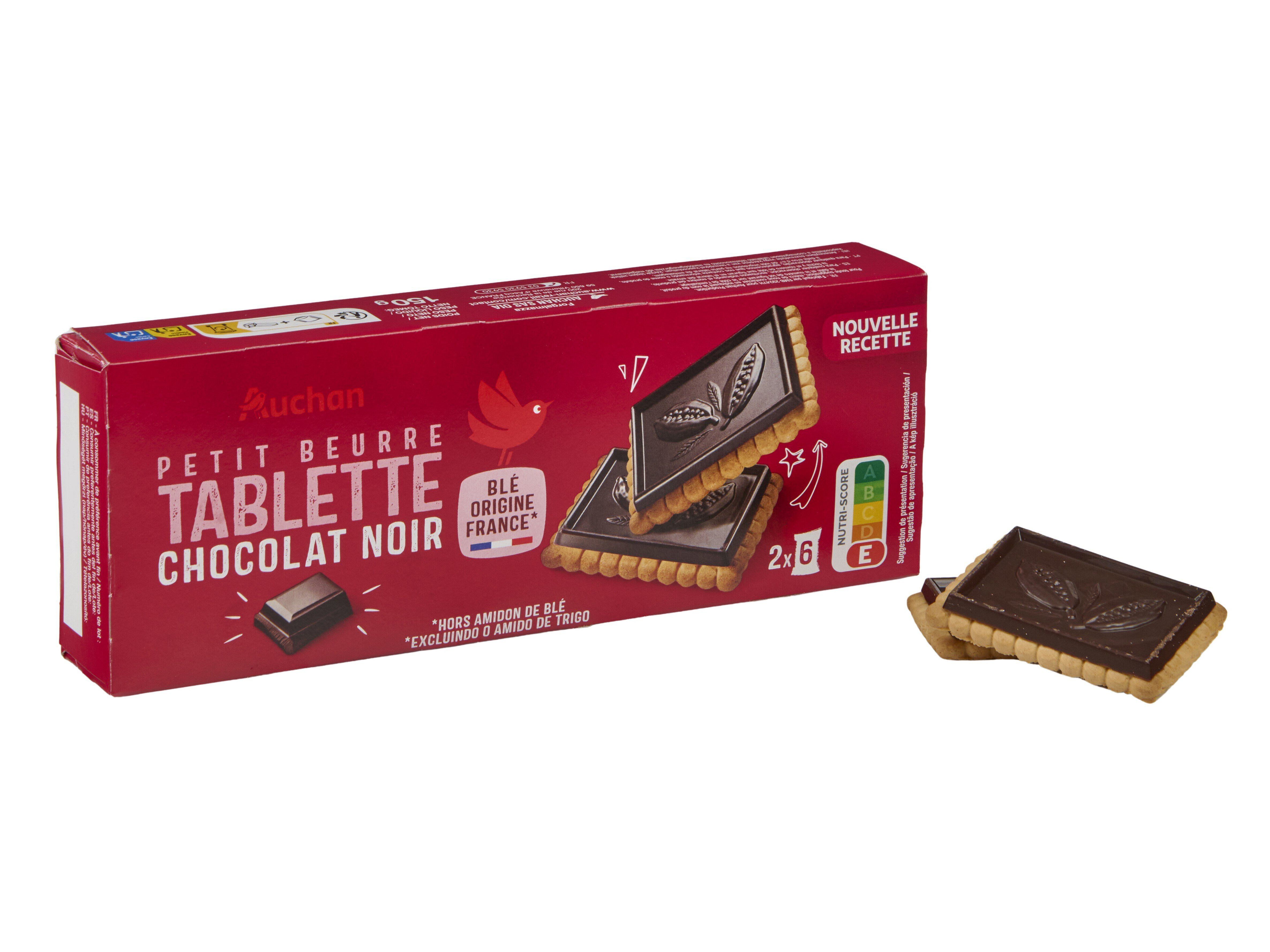 BOLACHA DE MANTEIGA AUCHAN "PETIT BEURRE" COBERTA CHOCOLATE NEGRO 2X6UN 150G image number 0