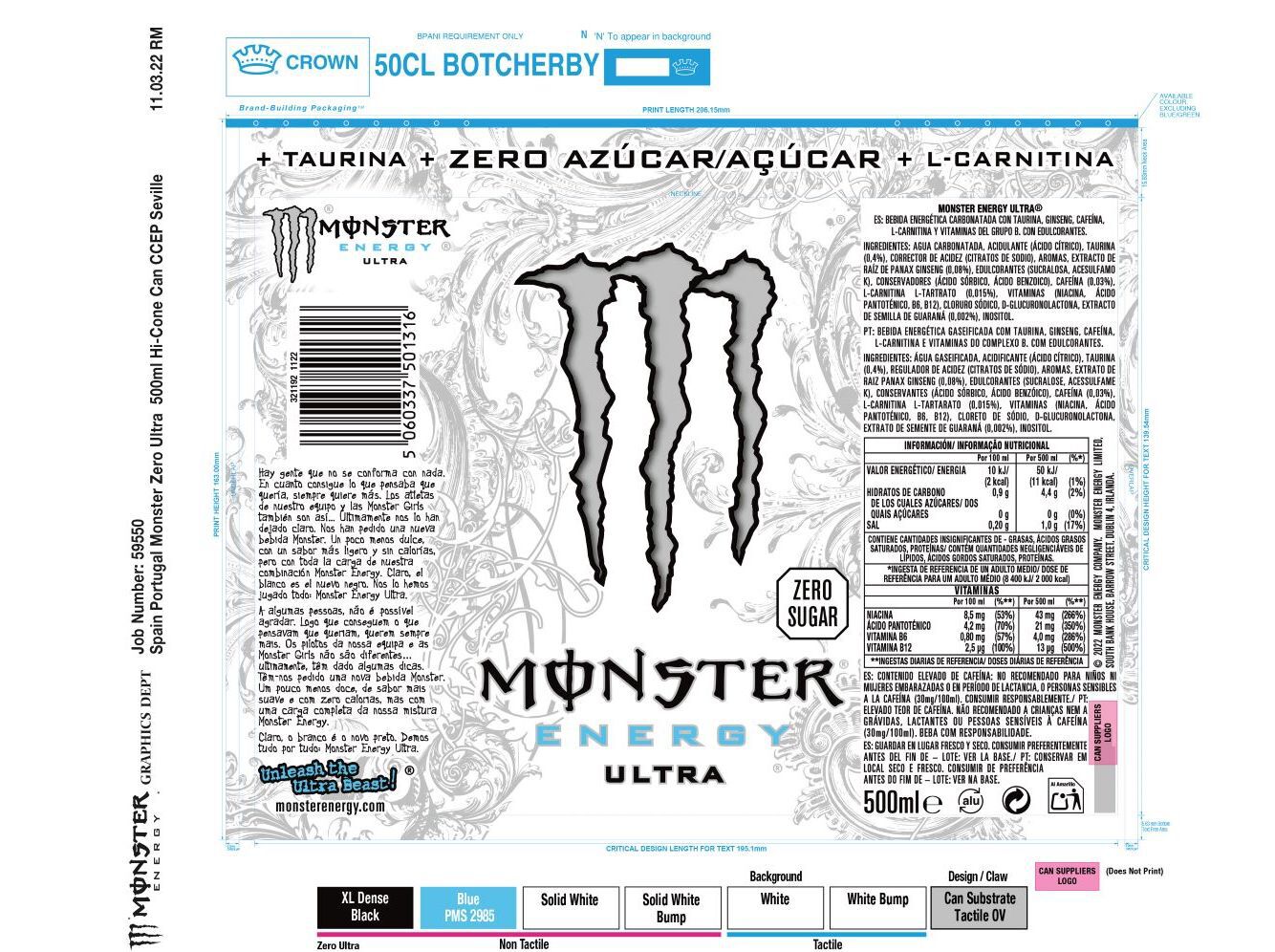 BEBIDA ENERG&Eacute;TICA MONSTER ULTRA WHITE ZERO 4X0.50L image number 2