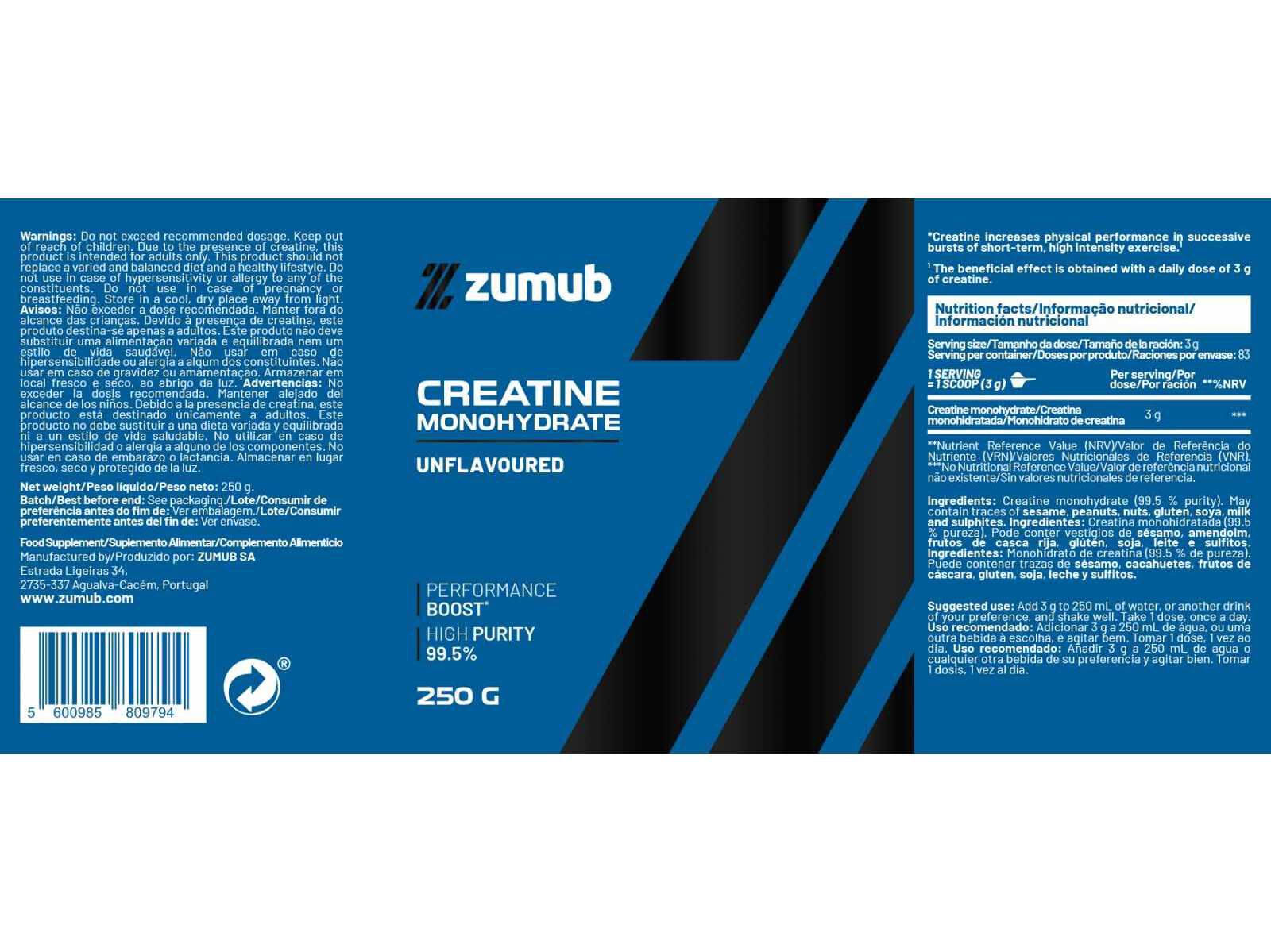 SUPLEMENTO CREATINA ZUMUB 250G image number 1