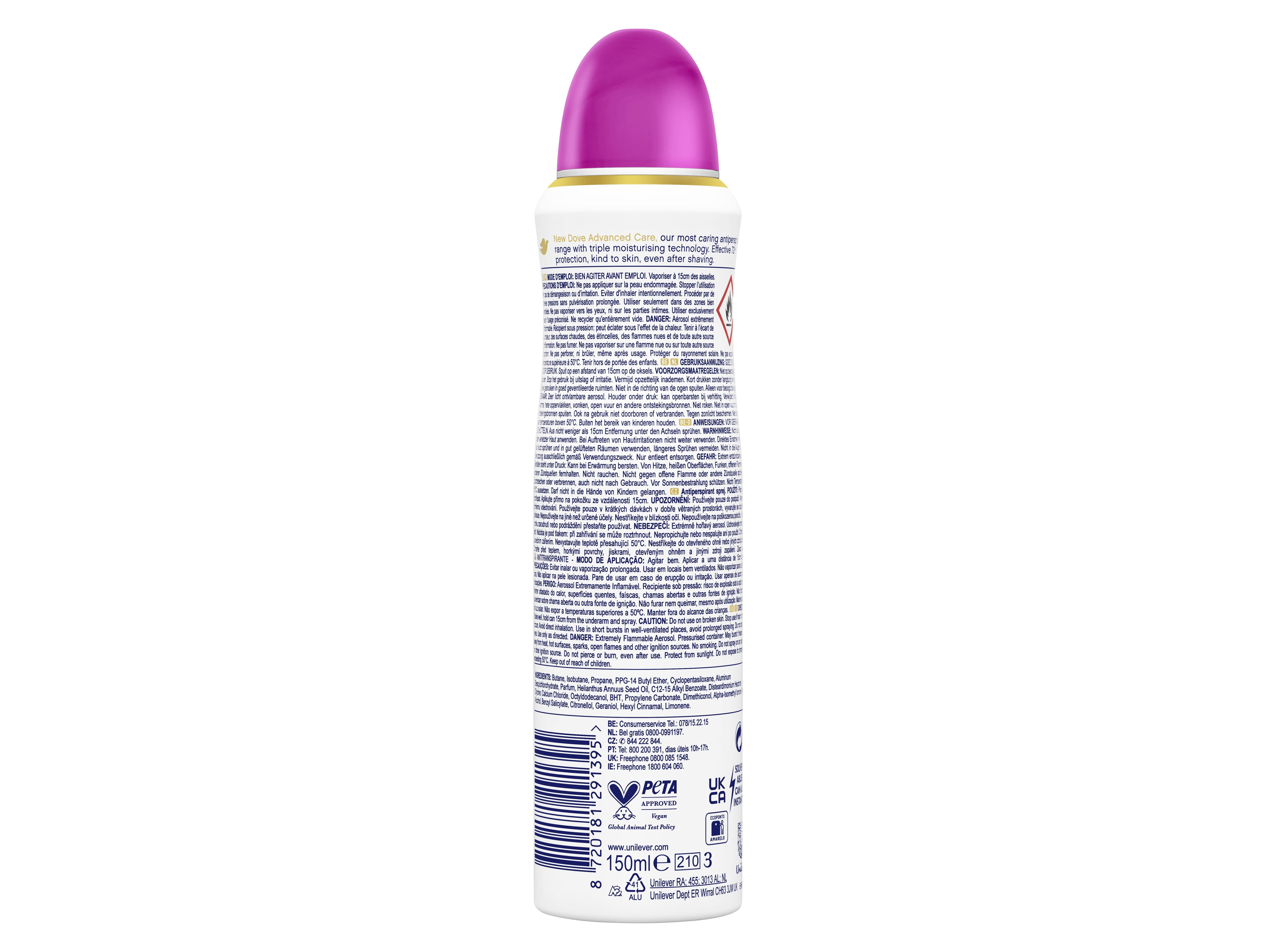 DESODORIZANTE SPRAY DOVE A&Ccedil;A&Iacute; & WATERLILY 72H 150ML image number 1
