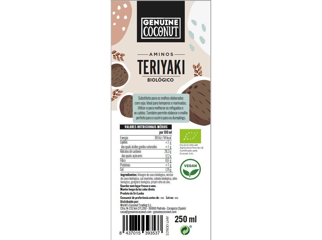 MOLHO TERIYAKI GENUINE COCONUT DE COCO BIO 250ML image number 1