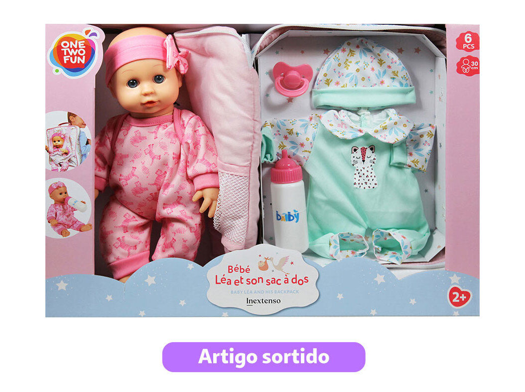 BONECO BEB&Eacute; ONE TWO FUN COM MOCHILA 30CM MODELOS SORTIDOS image number 1