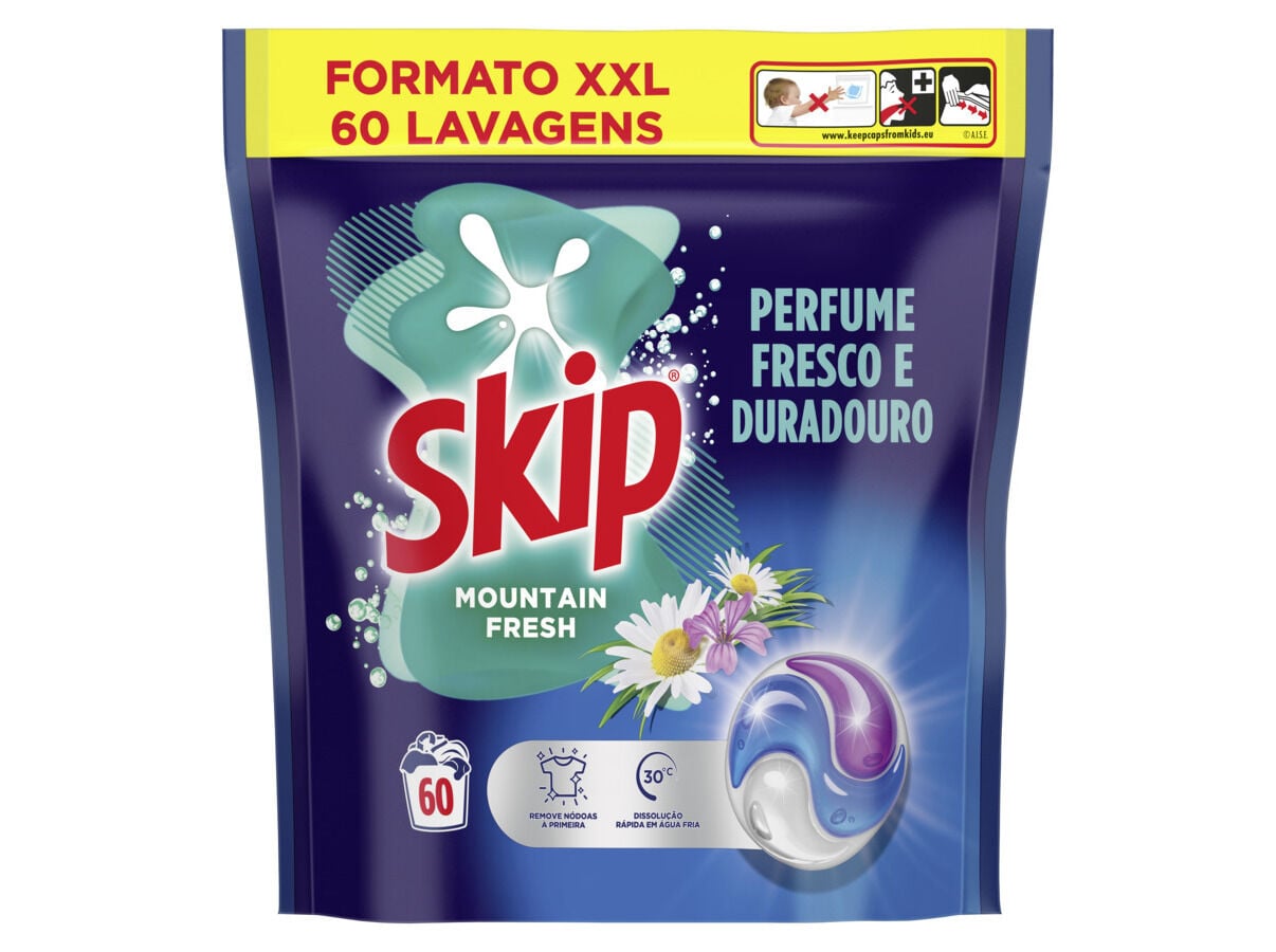 DETERGENTE ROUPA M&Aacute;QUINA C&Aacute;PSULAS SKIP ULTIMATE MOUNTAIN FRESH 60D