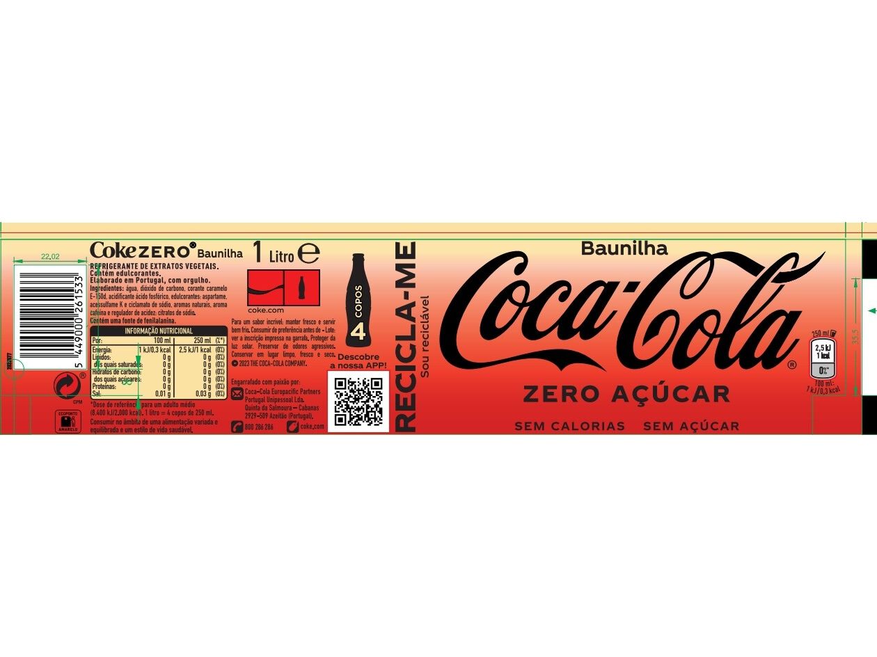 REFRIGERANTE COM G&Aacute;S COCA-COLA ZERO BAUNILHA 1L image number 1