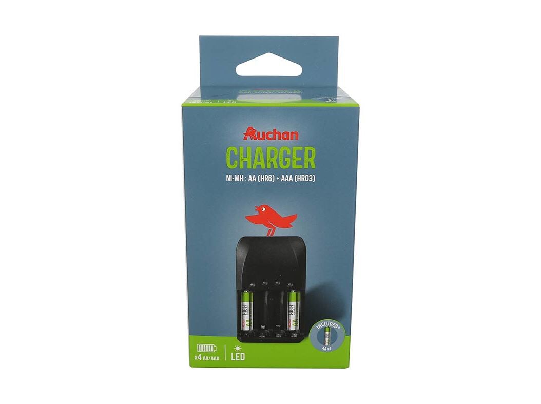 CARREGADOR COM 4 PILHAS AA AUCHAN STANDARD AA (HR6) + AAA (HR3) HR6 image number 0