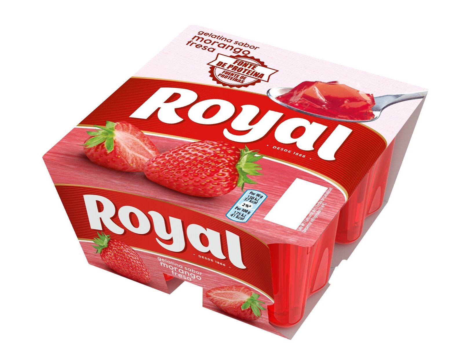 GELATINA ROYAL MORANGO 4X90 G