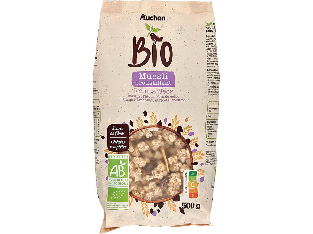 CEREAIS AUCHAN BIO MUESLI ESTALADI&Ccedil;O 500 G