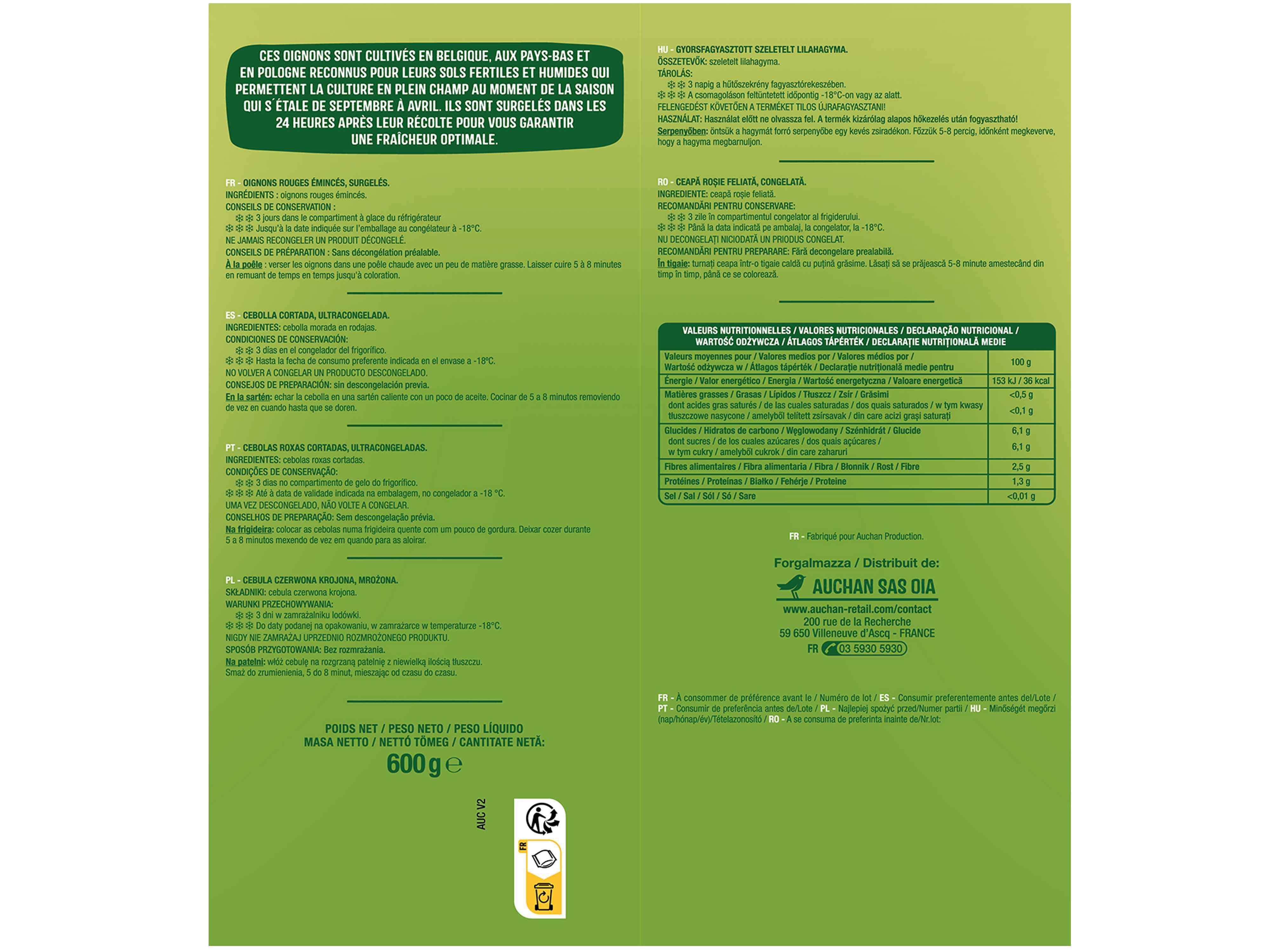 CEBOLA ROXA AUCHAN &Agrave;S RODELAS 600G image number 1