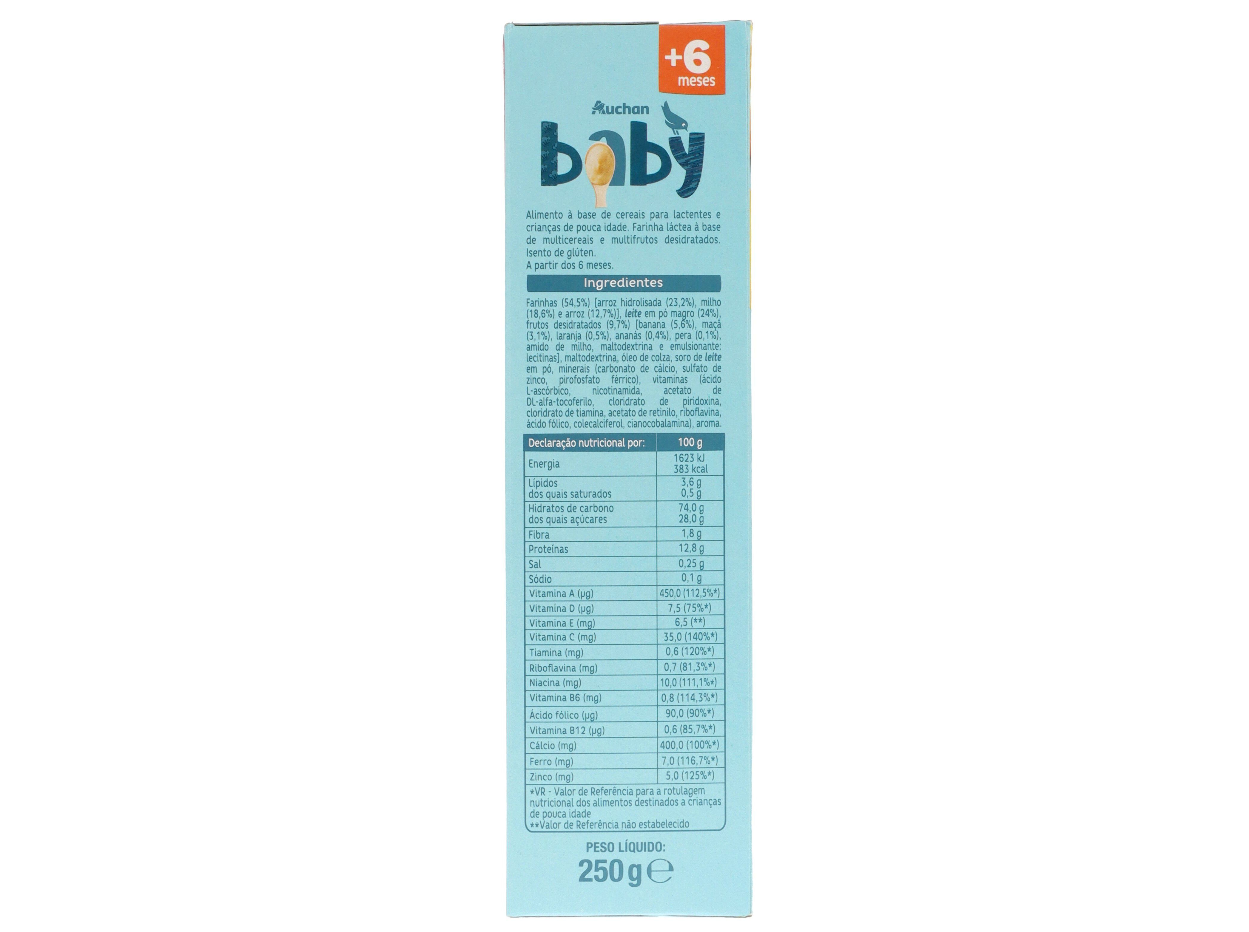 PAPA INFANTIL AUCHAN BABY L&Aacute;CTEA MULTIFRUTOS SEM GL&Uacute;TEN 250G image number 3
