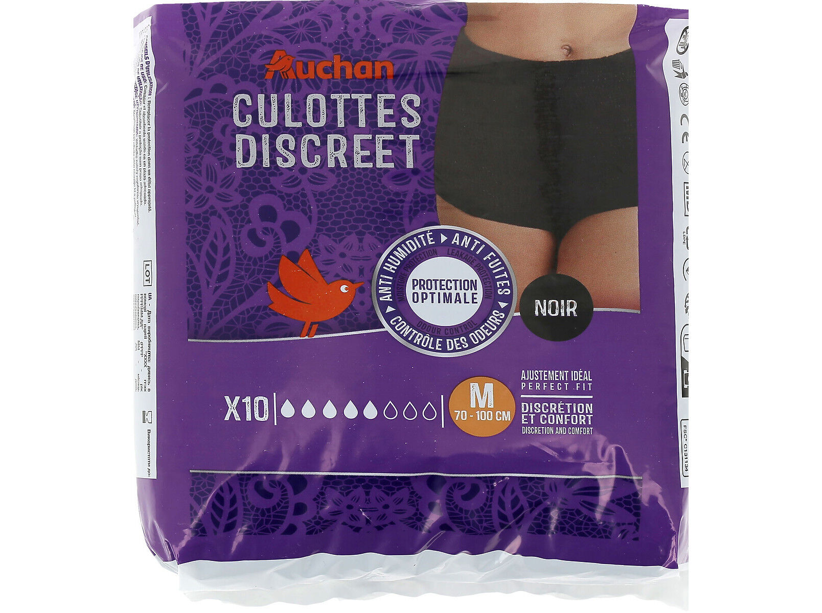 CUECAS DE INCONTIN&Ecirc;NCIA AUCHAN DISCREET TAMANHO M PRETO 10UN image number 0