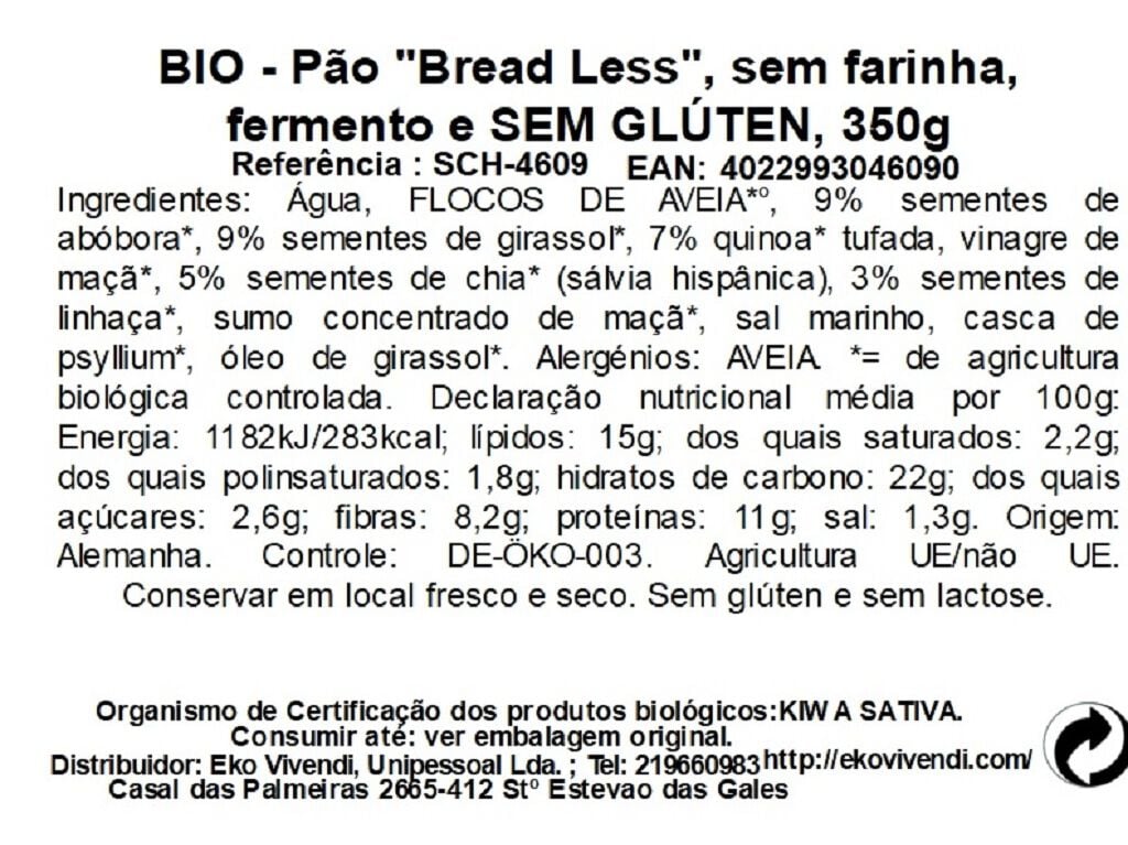 P&Atilde;O "BREAD LESS" SCHNITZER SEM FARINHA E GL&Uacute;TEN BIO 350G image number 1