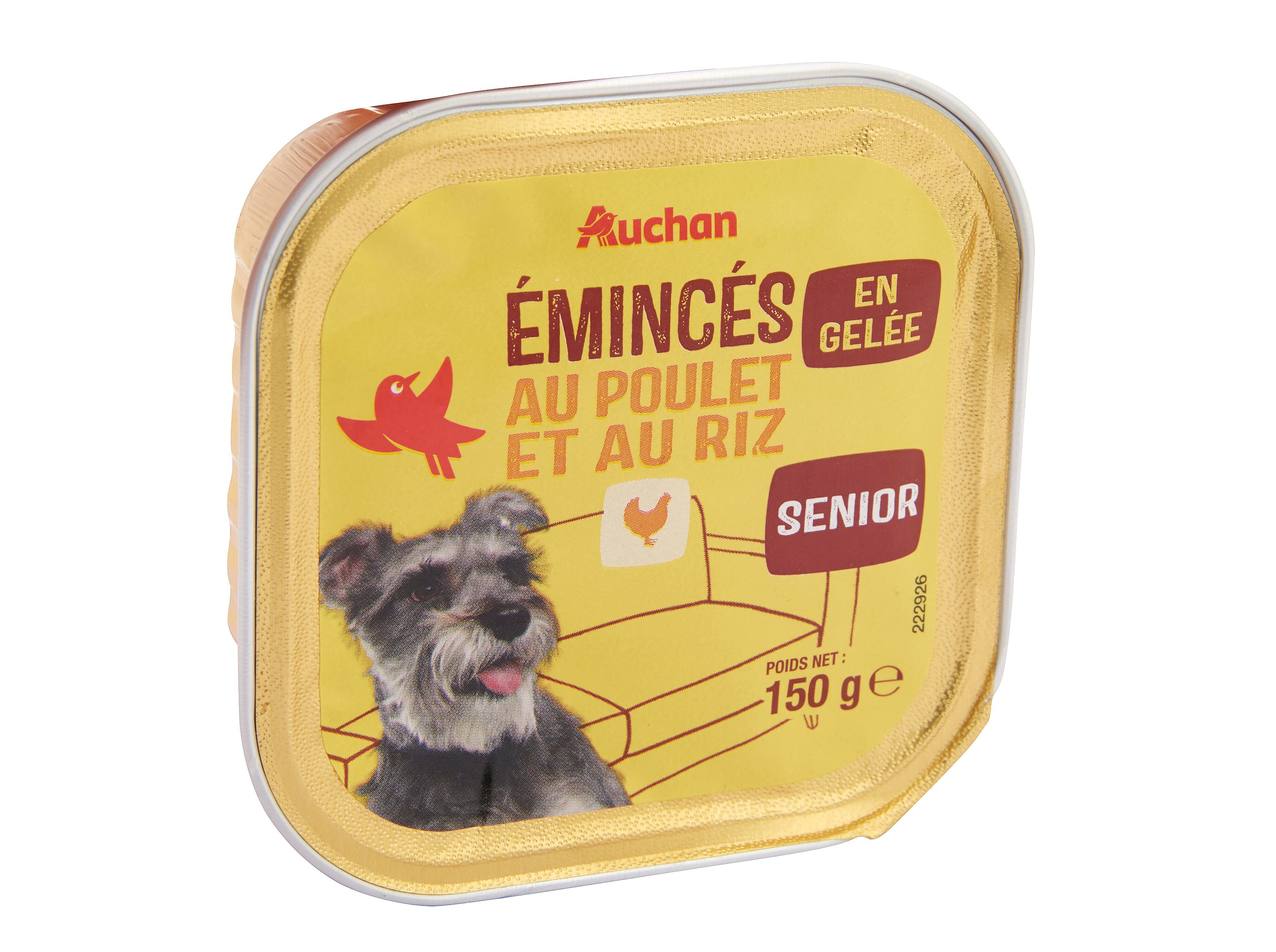 COMIDA H&Uacute;MIDA PARA C&Atilde;O AUCHAN S&Eacute;NIOR PEDA&Ccedil;OS EM GELEIA COM FRANGO E COM ARROZ 150G image number 1