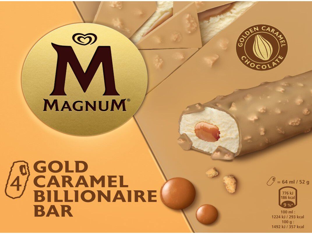 GELADO MAGNUM GOLD CARAMEL BILIONAIRE 4X64ML