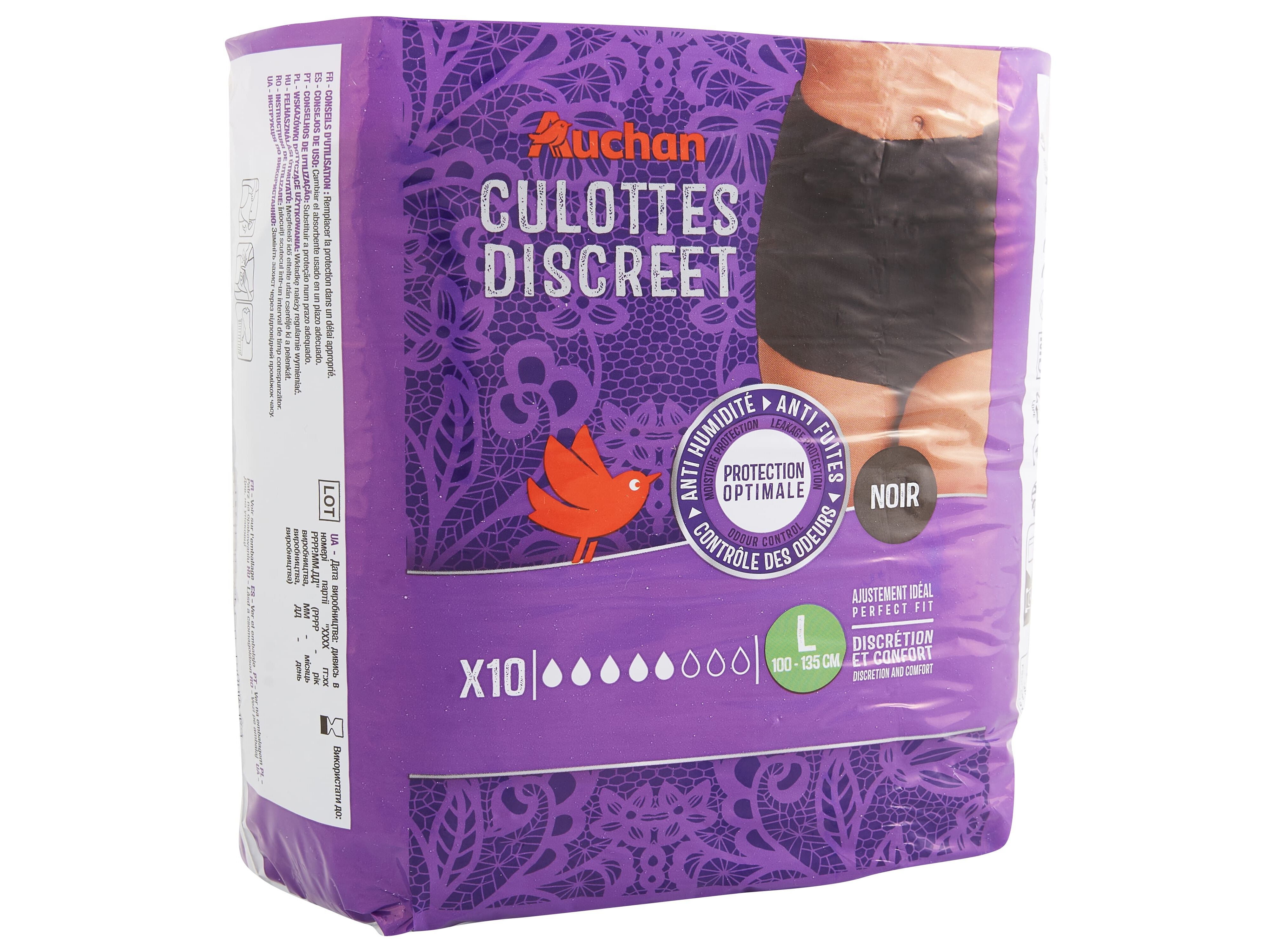 CUECAS DE INCONTIN&Ecirc;NCIA AUCHAN DISCREET TAMANHO L PRETO 10UN image number 1