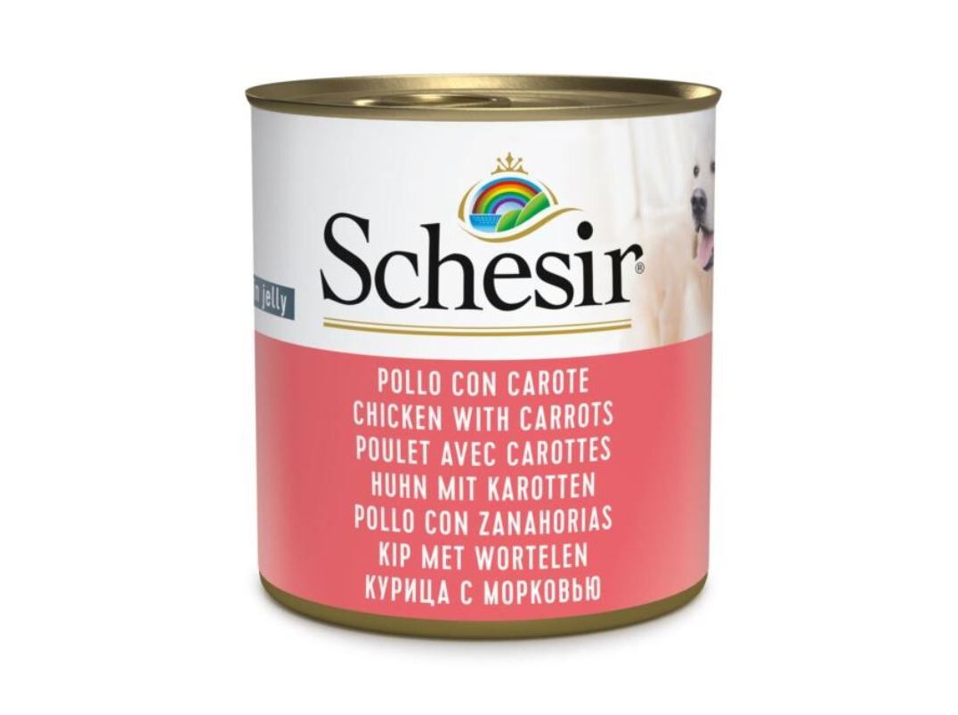 COMIDA H&Uacute;MIDA PARA C&Atilde;O SCHESIR LATA COM FRANGO E CENOURAS 285G