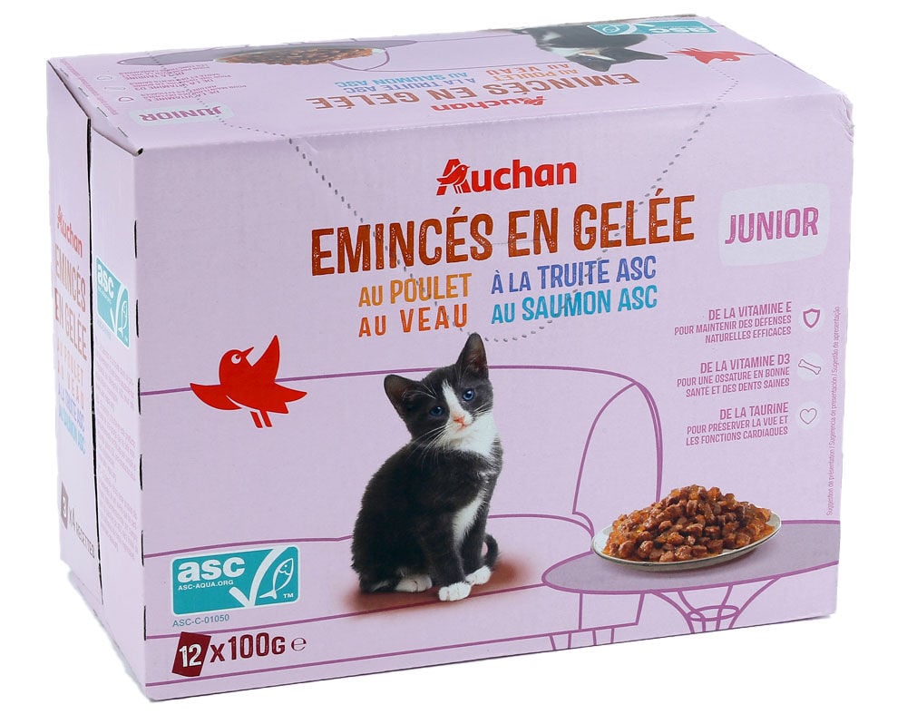 COMIDA H&Uacute;MIDA PARA GATO AUCHAN J&Uacute;NIOR SAQUETAS PEDA&Ccedil;OS EM GELEIA MIX 12X100G image number 0